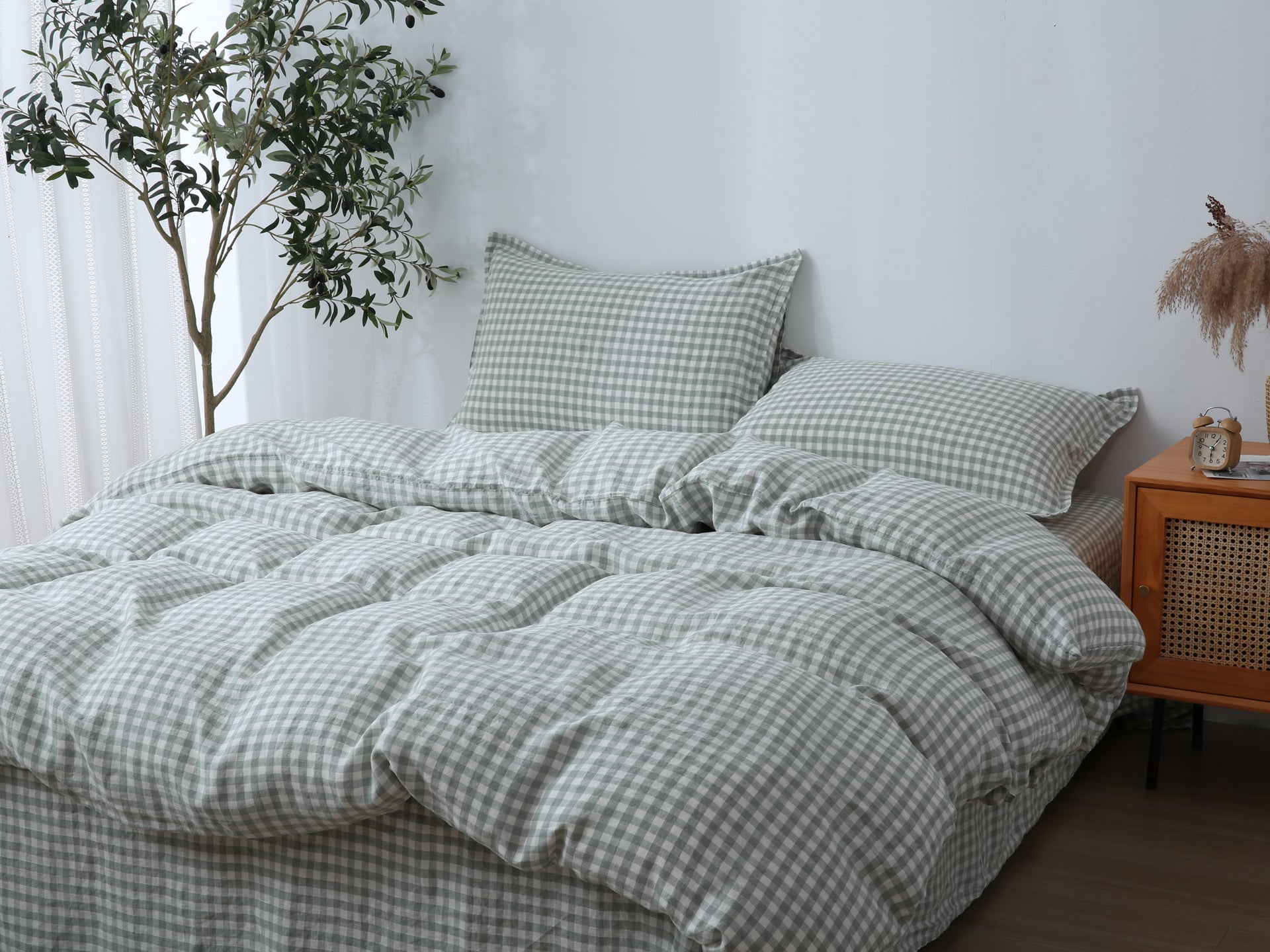 Linen Duvet Cover + Pillowcases - Sage Gingham