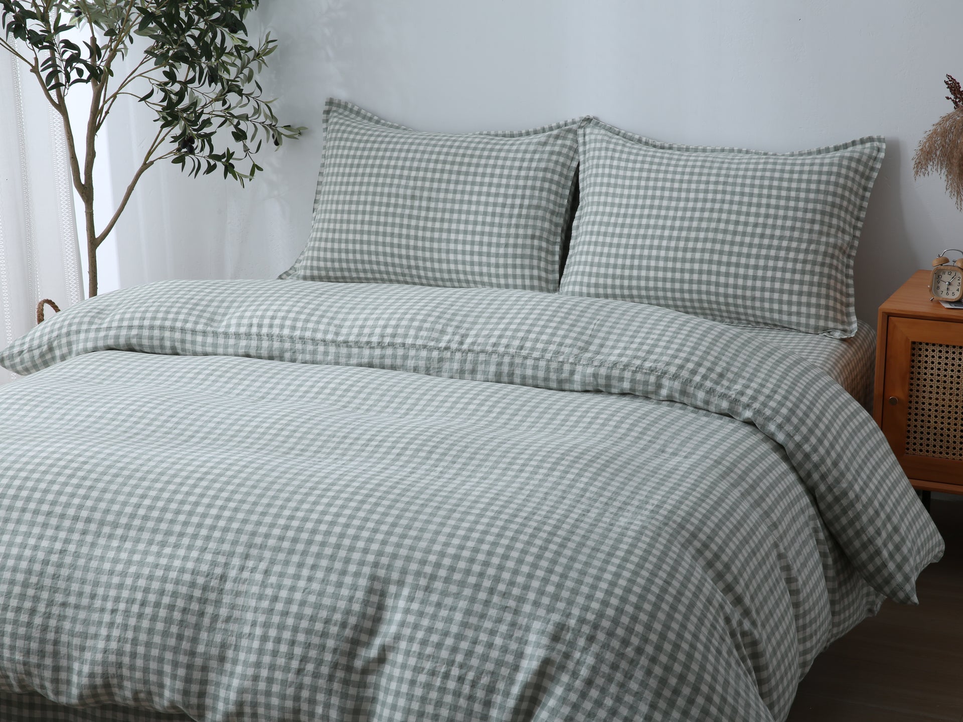 Linen Duvet Cover + Pillowcases - Sage Gingham