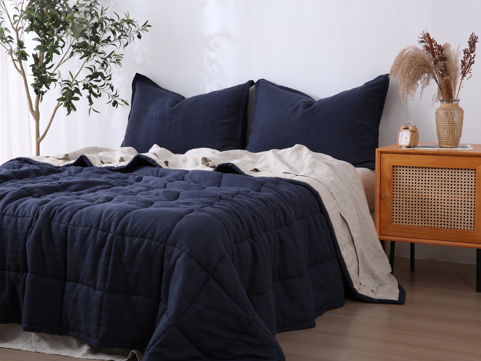 Quilted Linen Blanket - Ocean + Sand