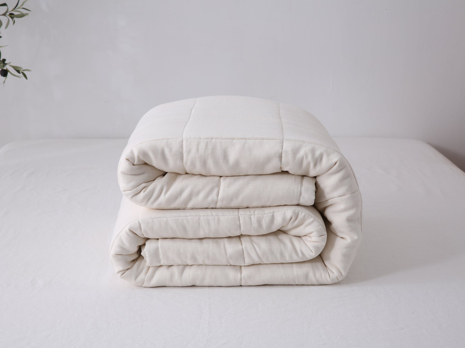 Quilted Linen Blanket - Cloud + Sand Stripe