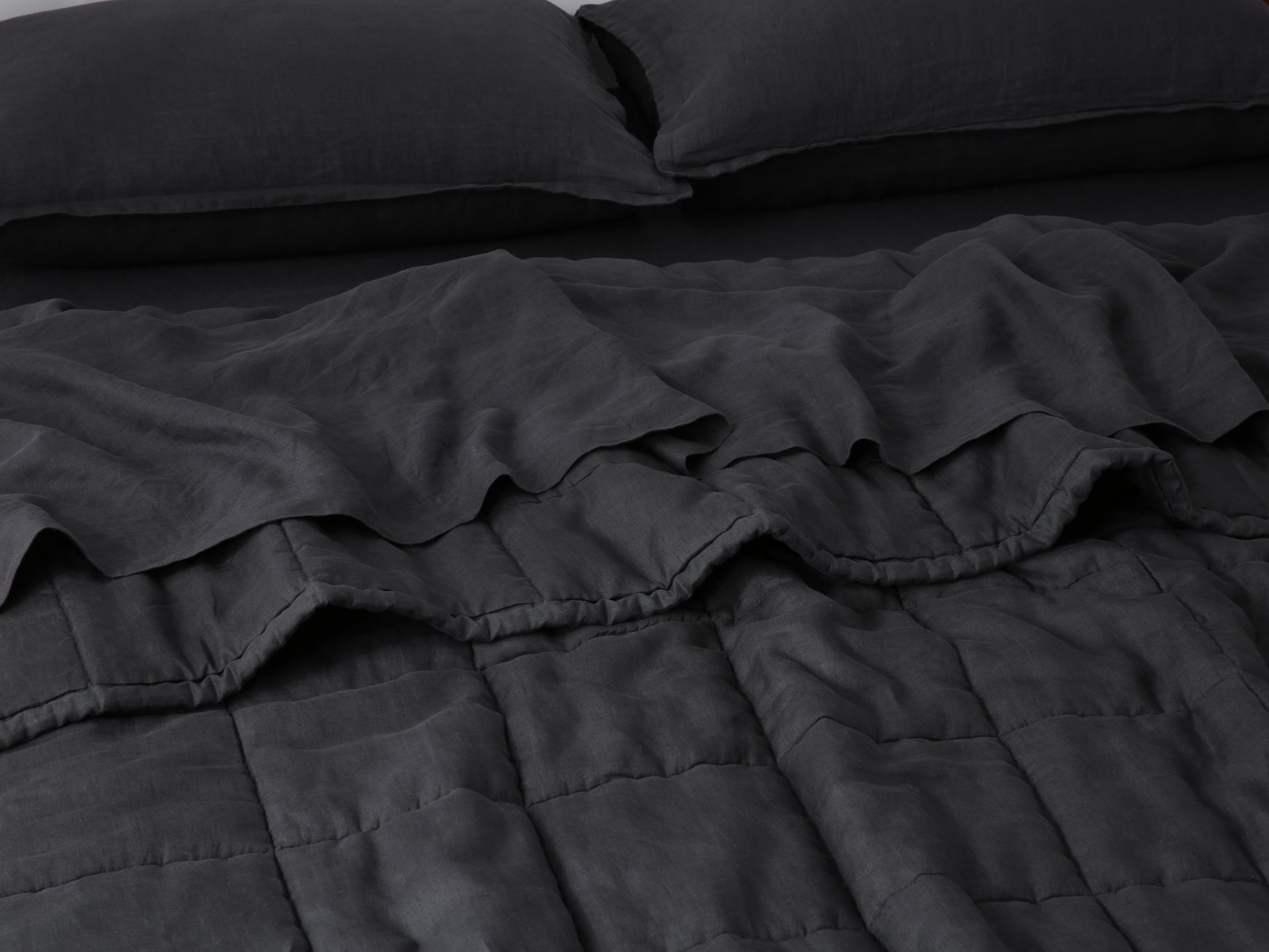 Quilted Linen Blanket - Charcoal