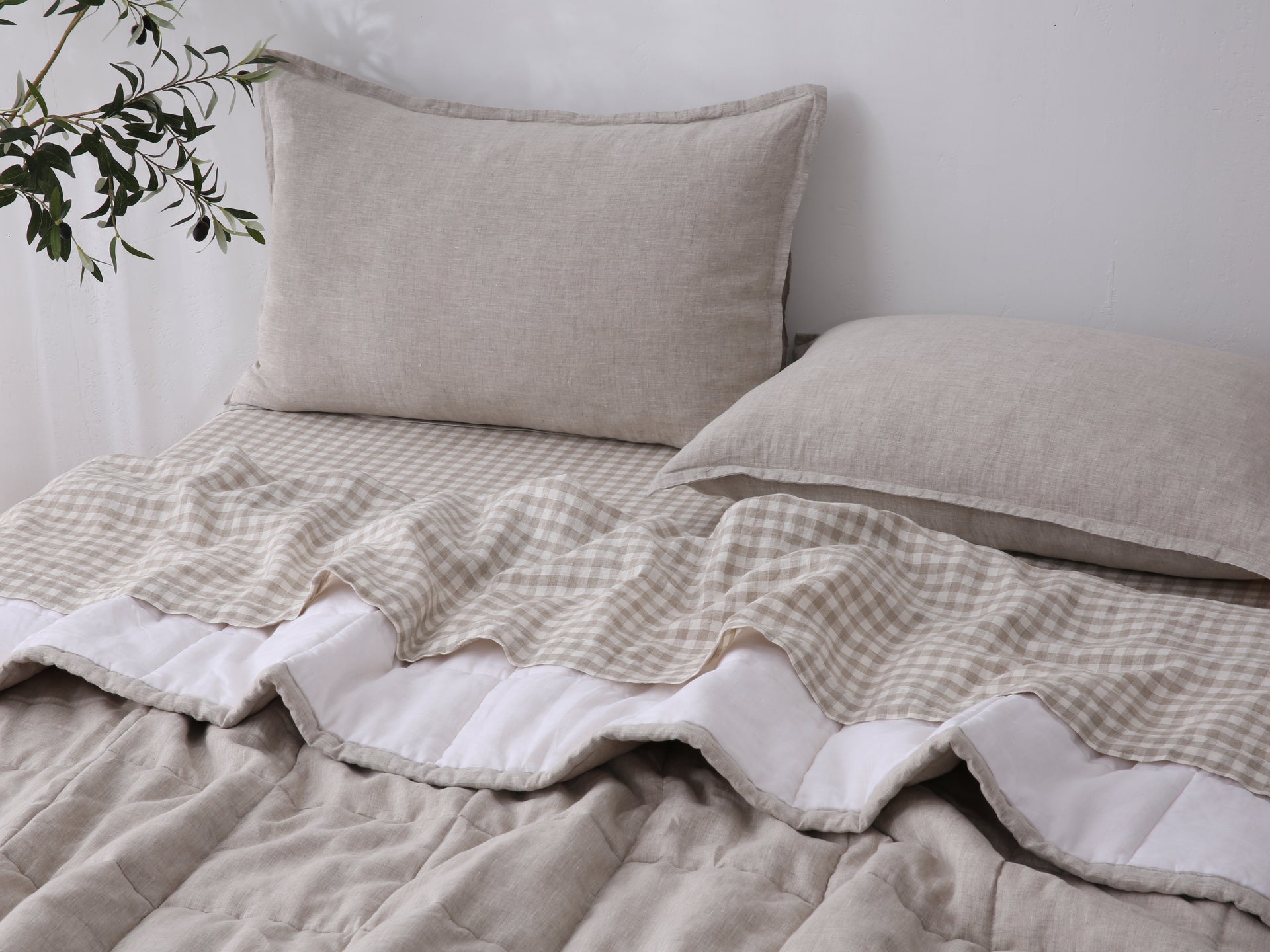 Quilted Linen Blanket - Sand + Snow