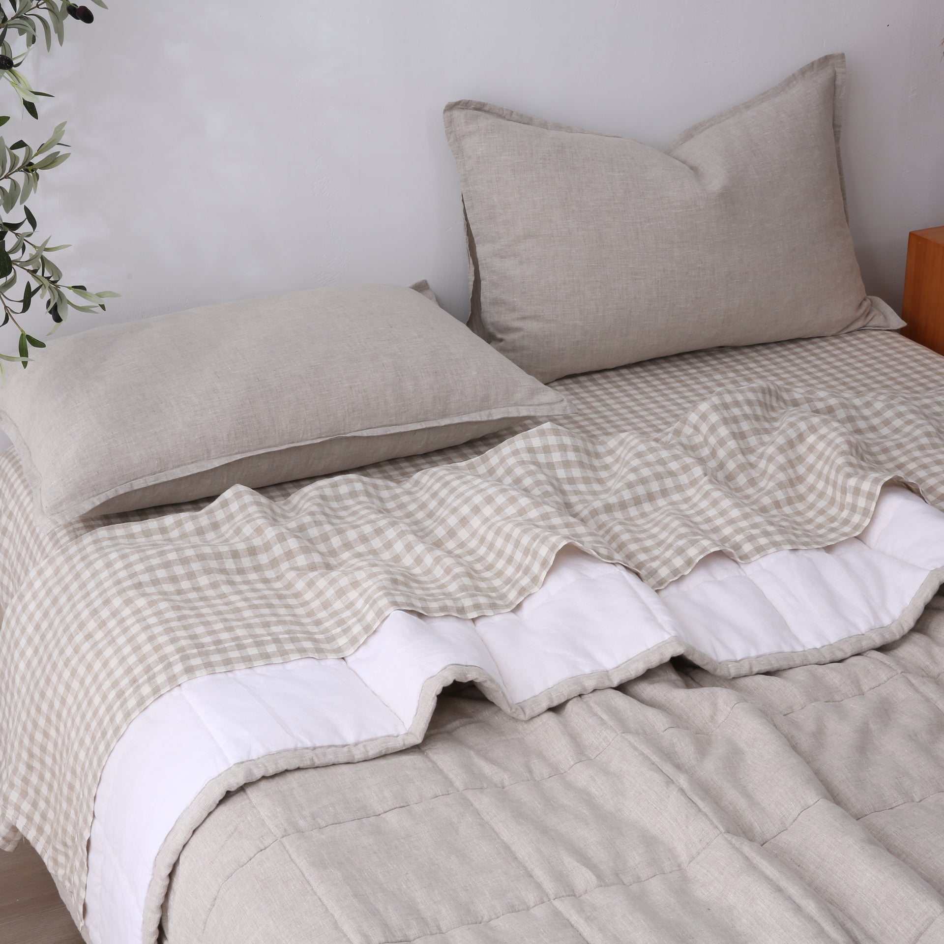 Quilted Linen Blanket - Sand + Snow