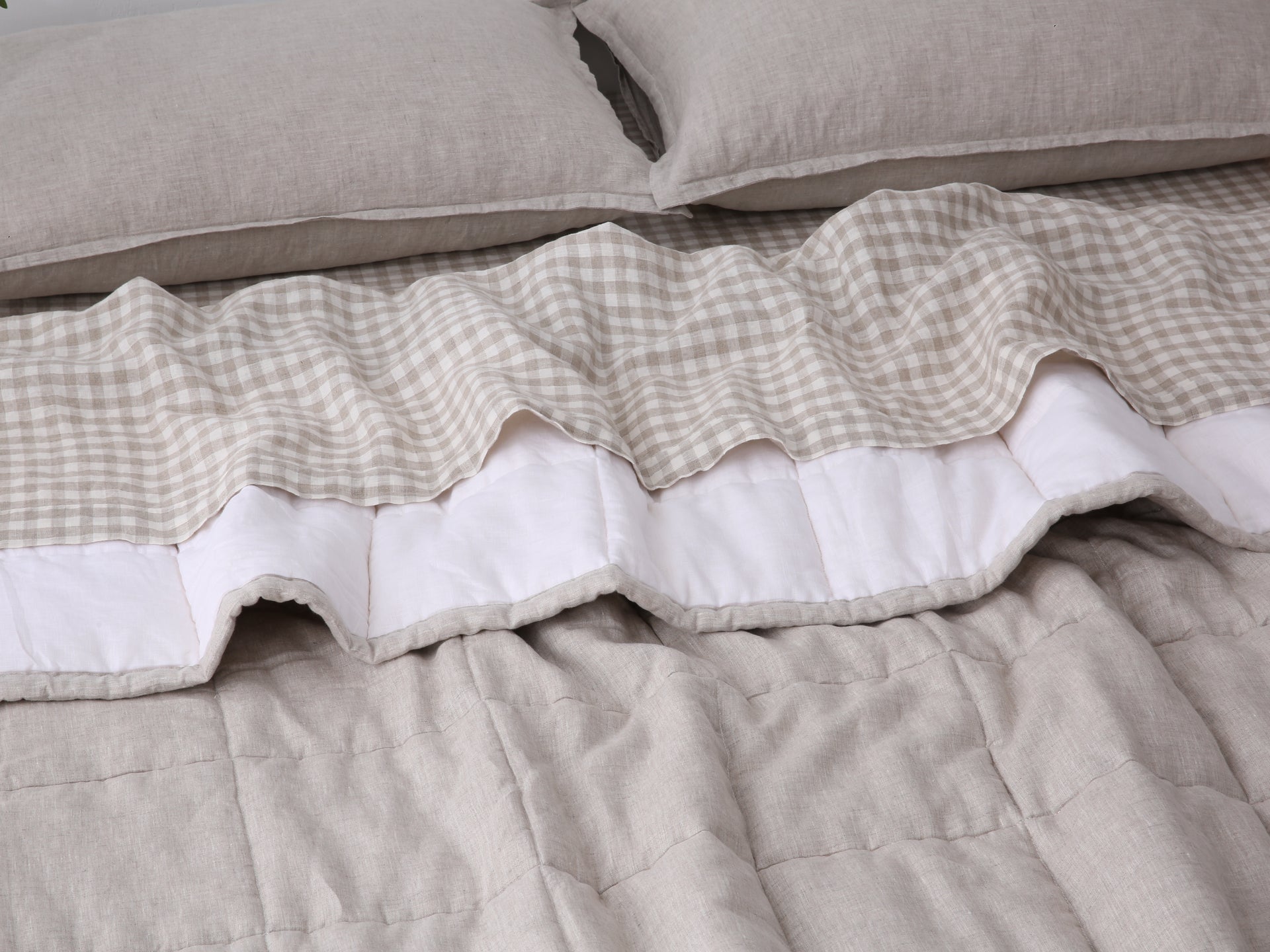Quilted Linen Blanket - Sand + Snow