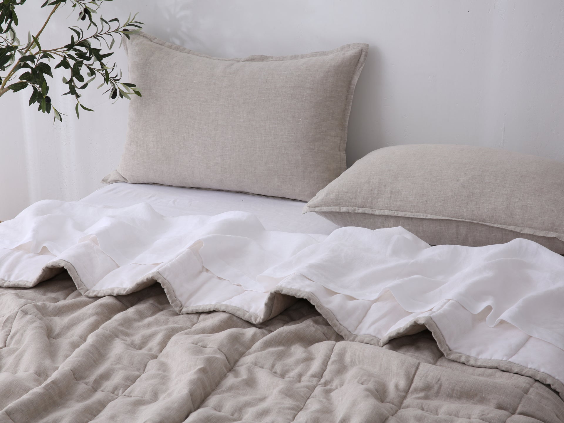 Quilted Linen Blanket - Sand + Snow