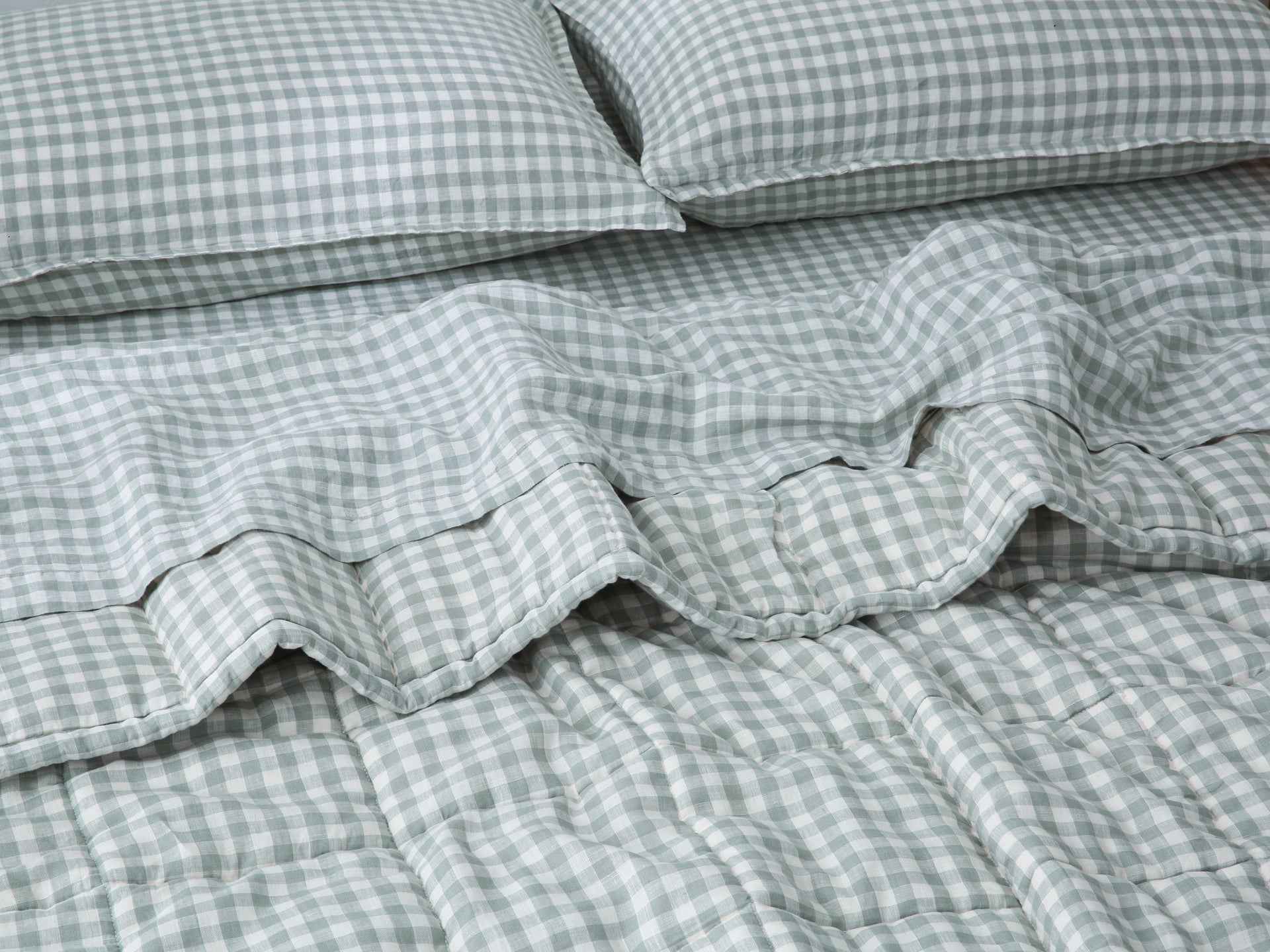 Quilted Linen Blanket - Sage Gingham
