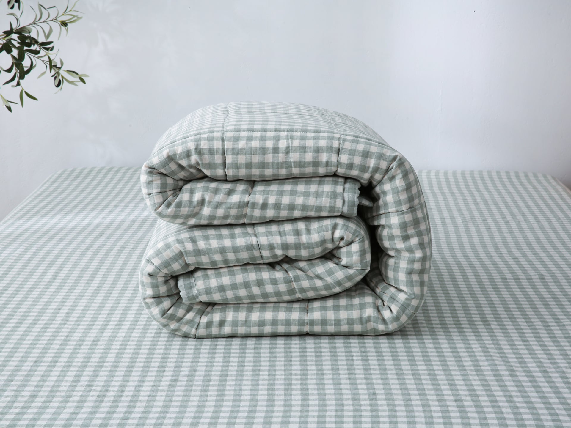 Quilted Linen Blanket - Sage Gingham