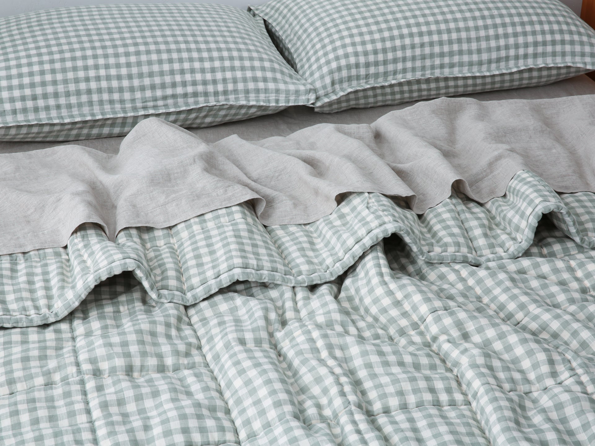Quilted Linen Blanket - Sage Gingham