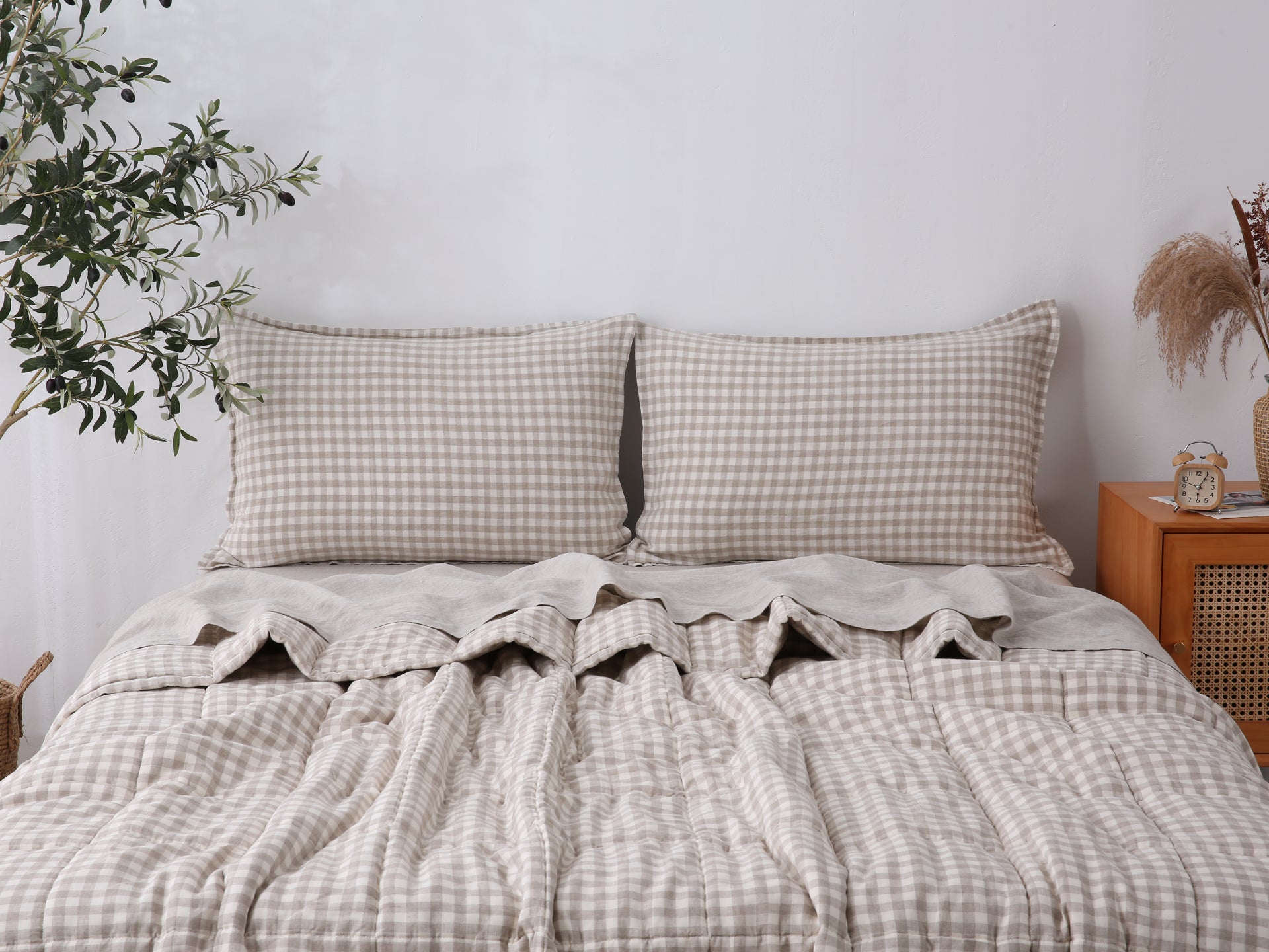 Quilted Linen Blanket - Beige Gingham