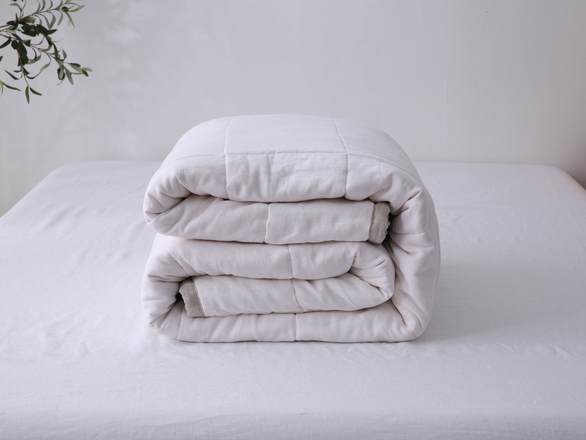 Quilted Linen Blanket - Sand + Snow