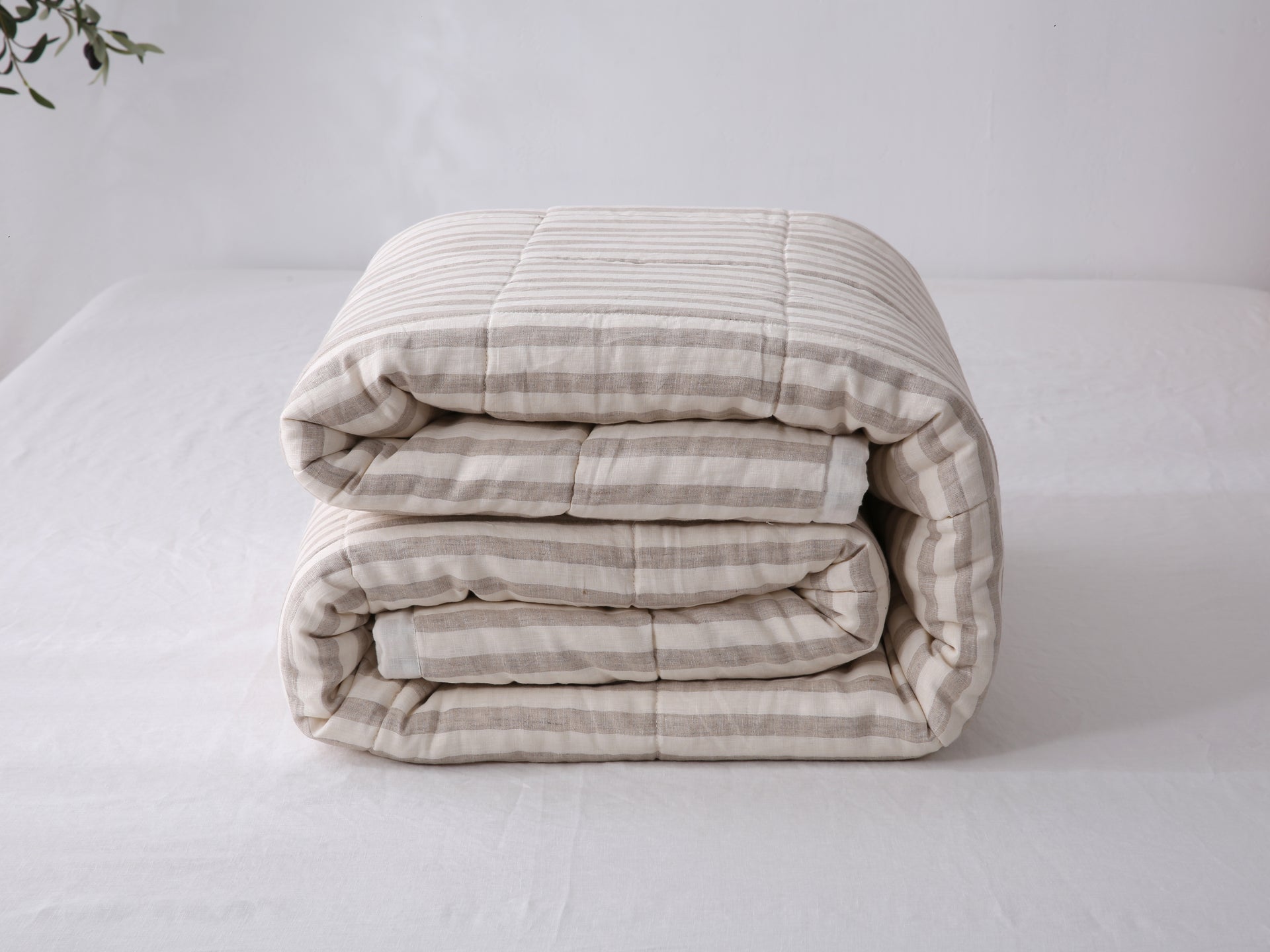 Quilted Linen Blanket - Cloud + Sand Stripe