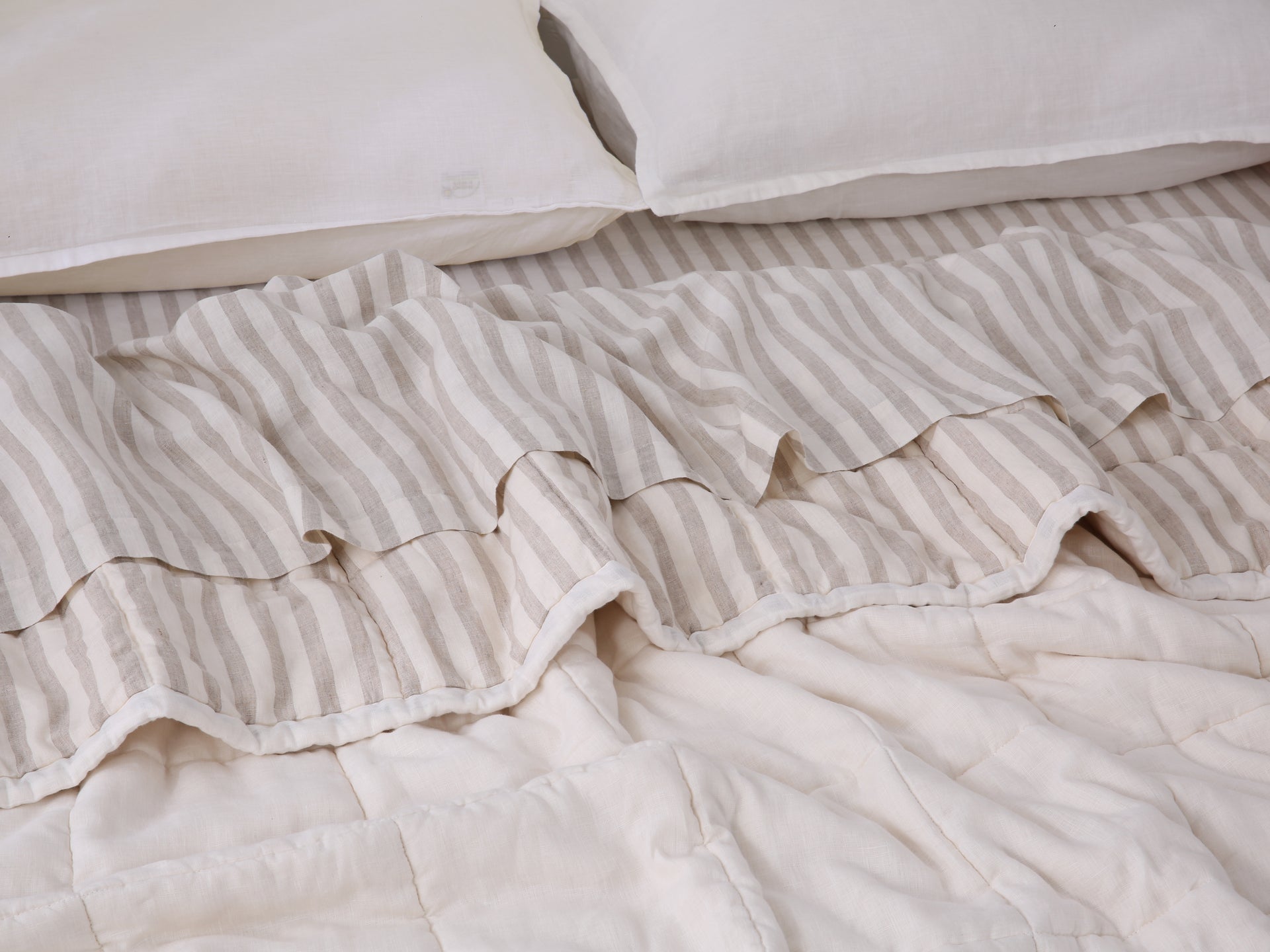 Quilted Linen Blanket - Cloud + Sand Stripe