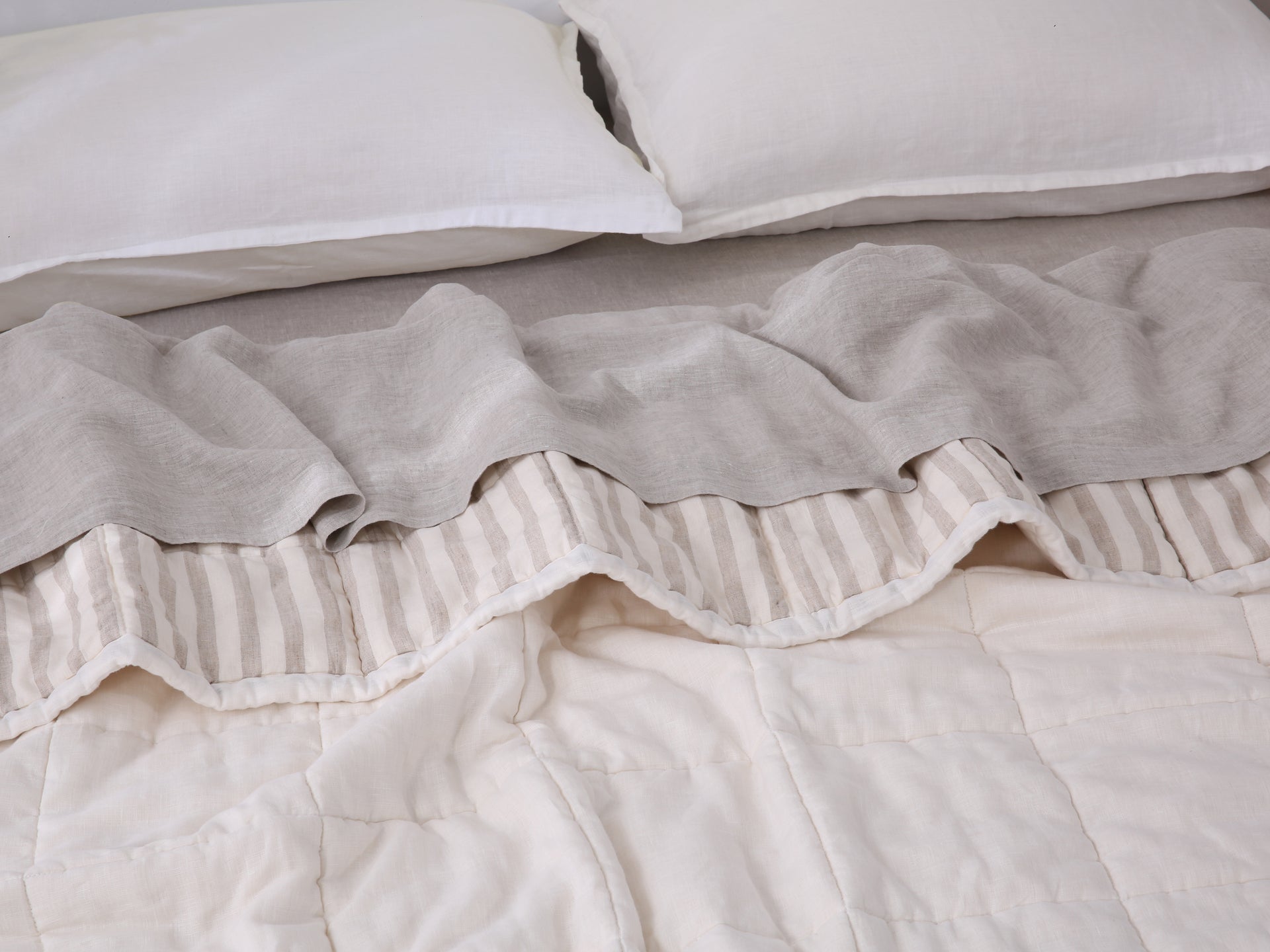 Quilted Linen Blanket - Cloud + Sand Stripe