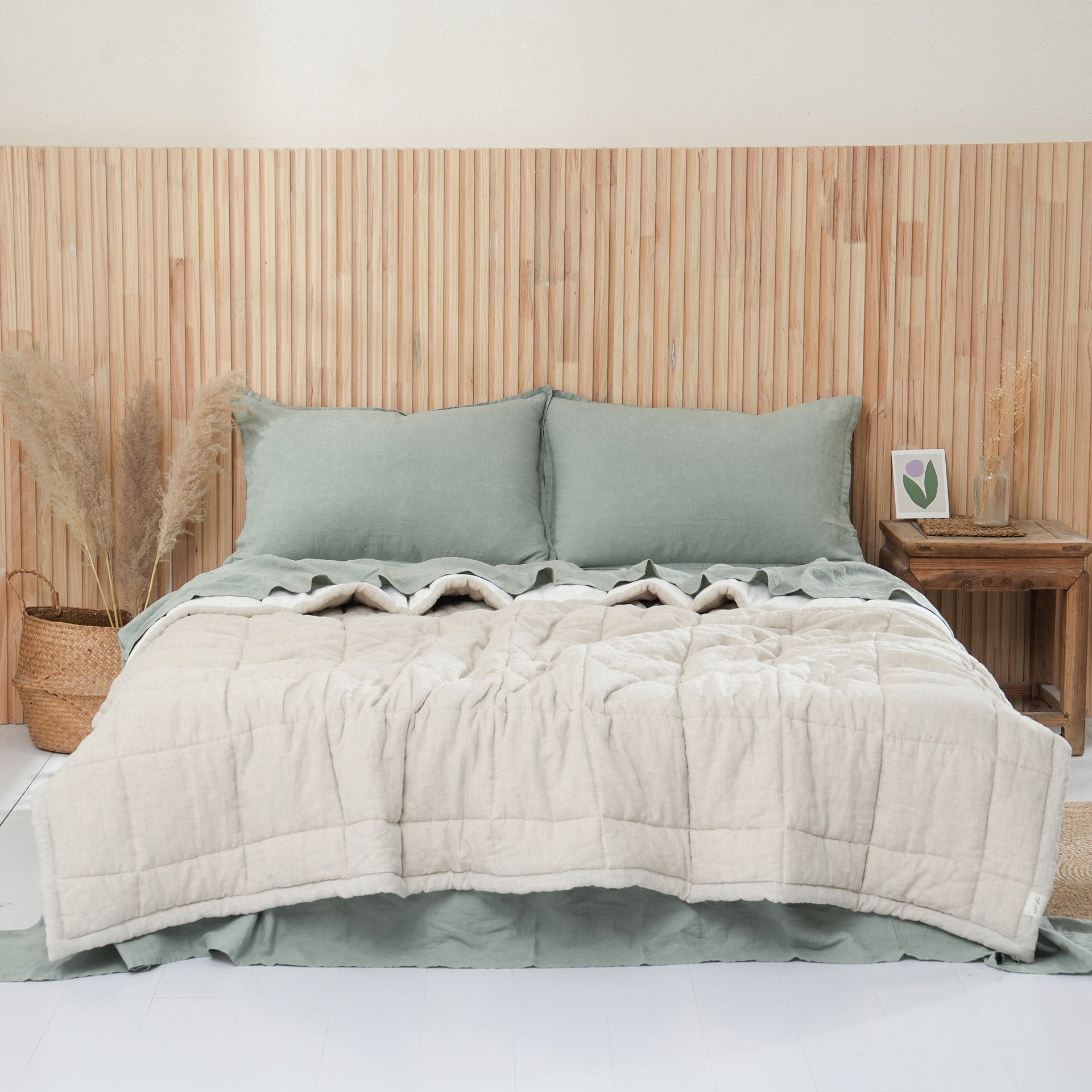 Quilted Linen Blanket - Sand + Snow