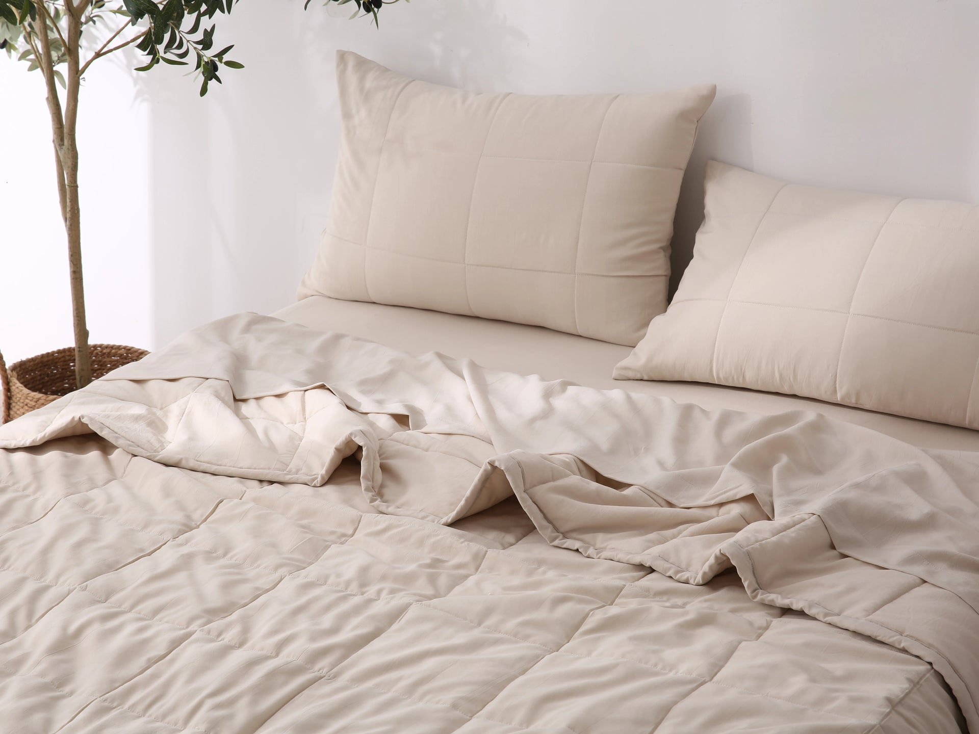 Quilted Blanket - SAND - 100% Washed Eucalyptus