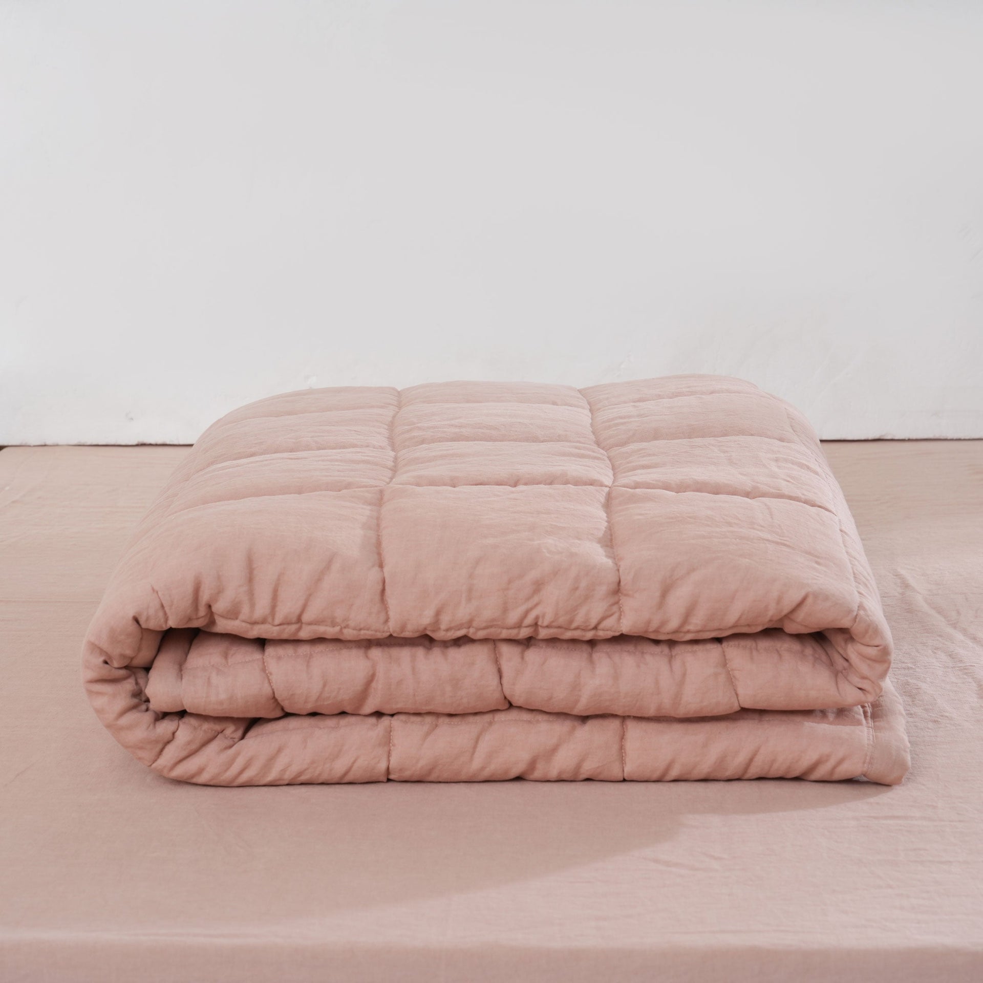 Quilted Linen Blanket - Pink Clay + Beige Gingham