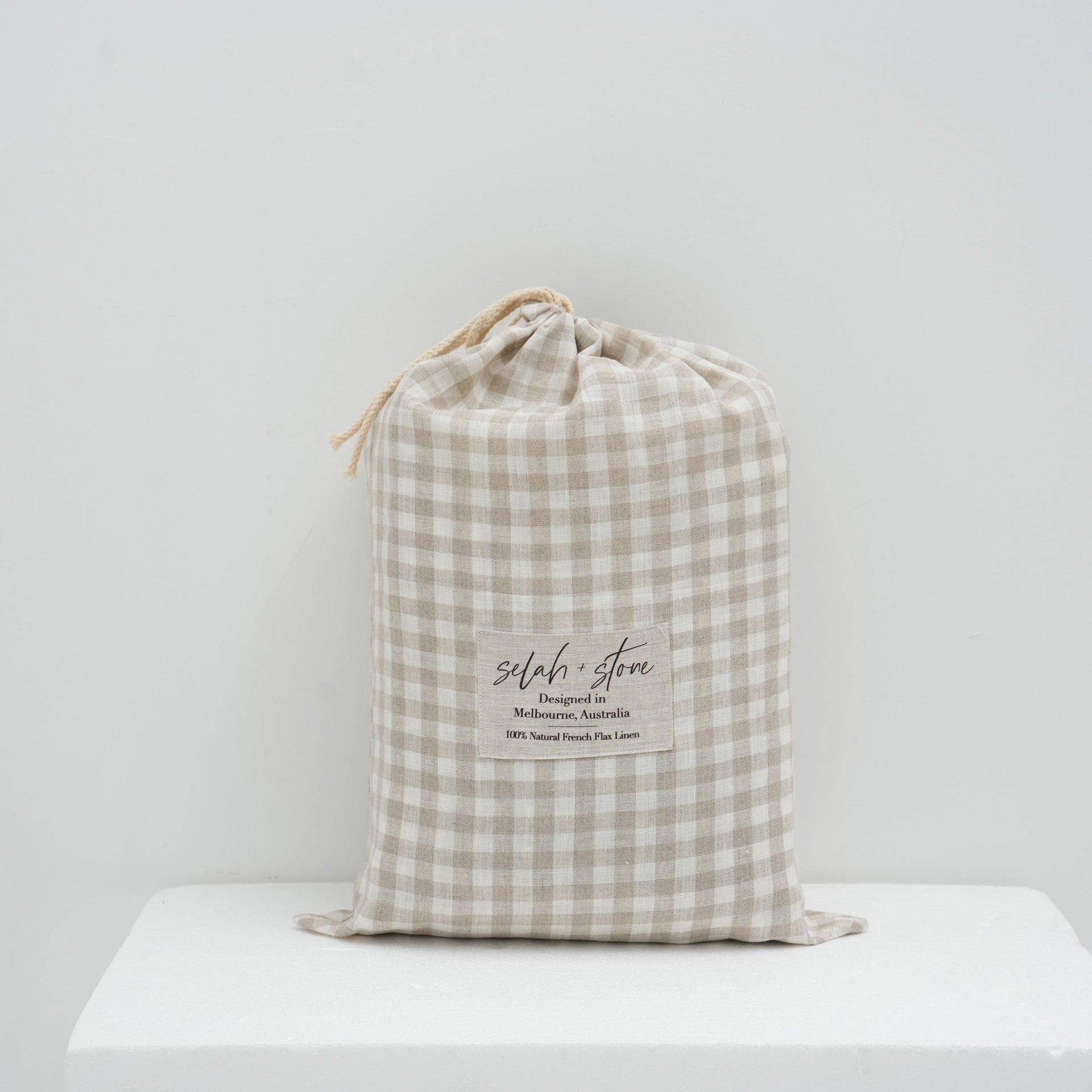 Quilted Linen Blanket - Beige Gingham