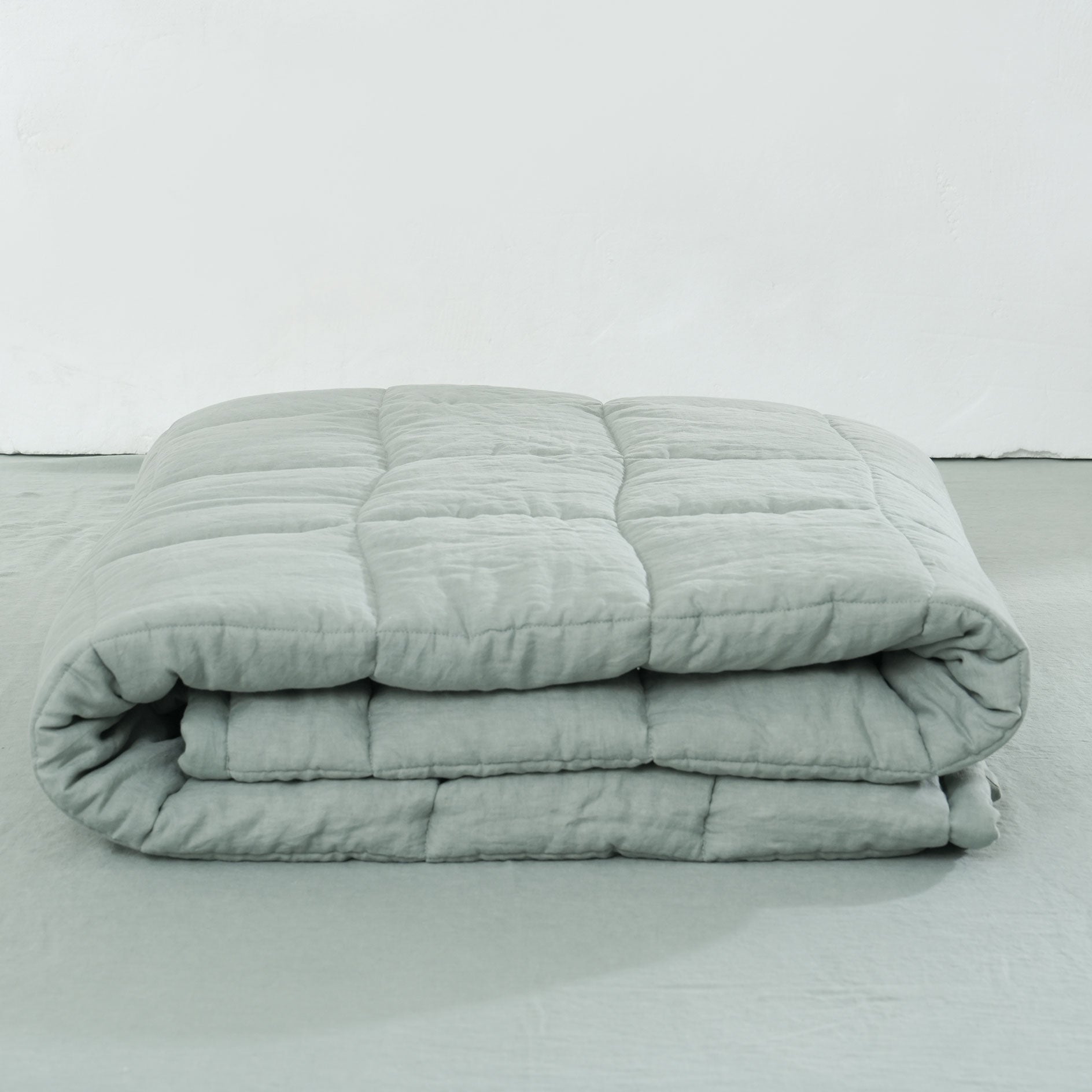 Quilted Linen Blanket - Sage + Pinstripe