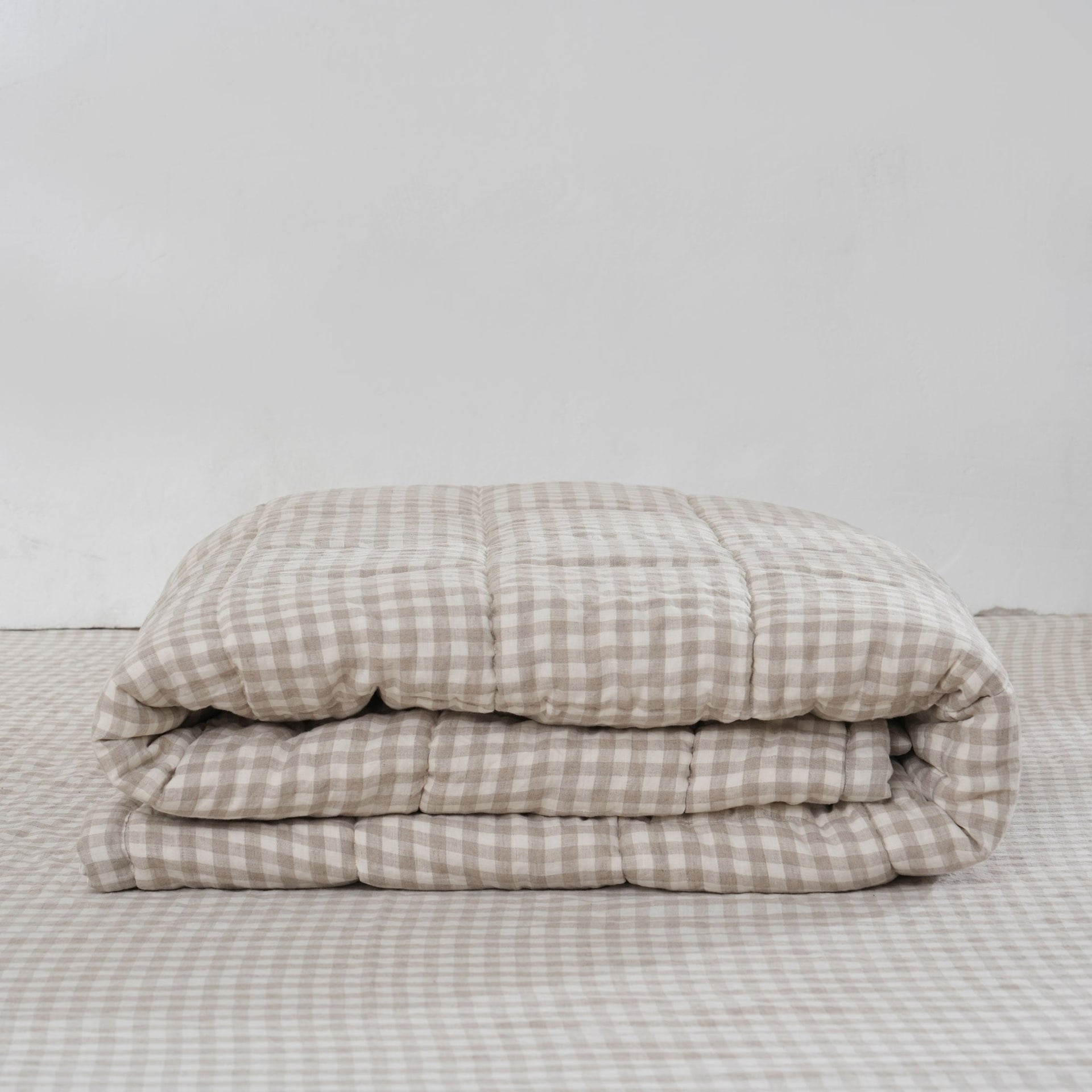 Quilted Linen Blanket - Beige Gingham