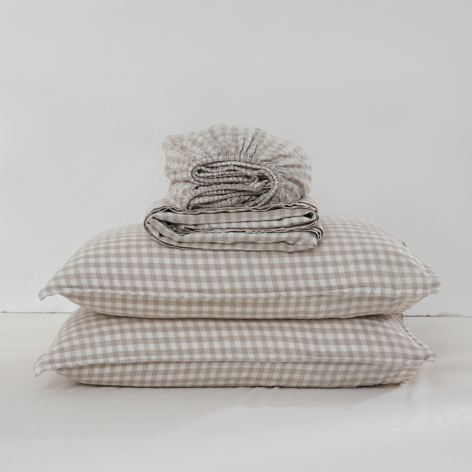 Linen Sheet Set - Beige Gingham