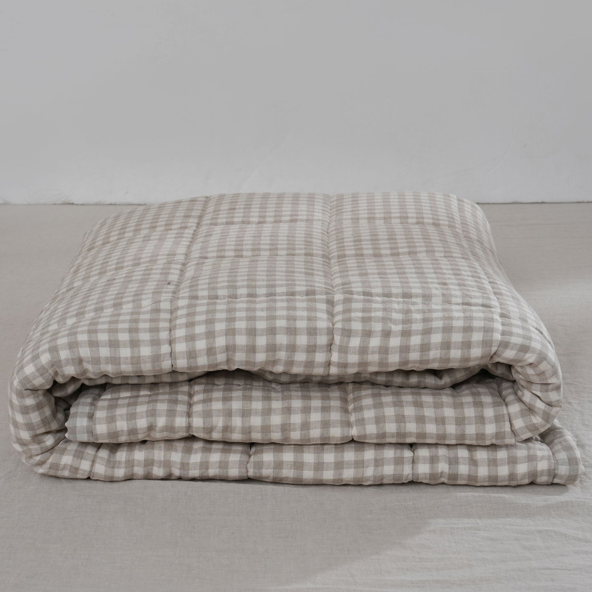 Quilted Linen Blanket - Beige Gingham