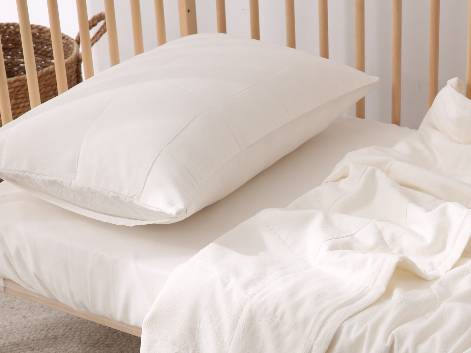 Quilted Cot Blanket - CLOUD - 100% Washed Eucalyptus