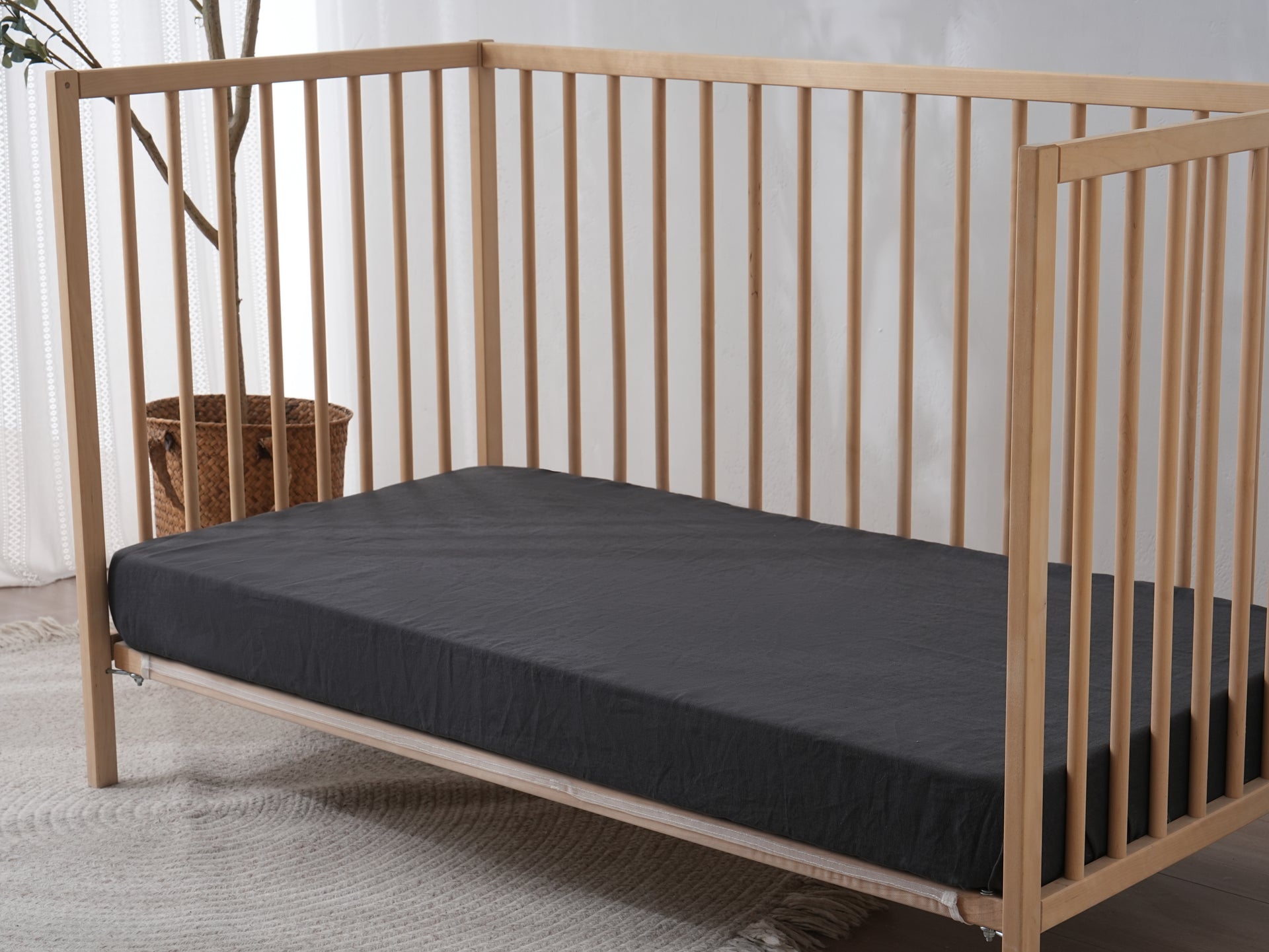 Linen Fitted Cot Sheet - Charcoal
