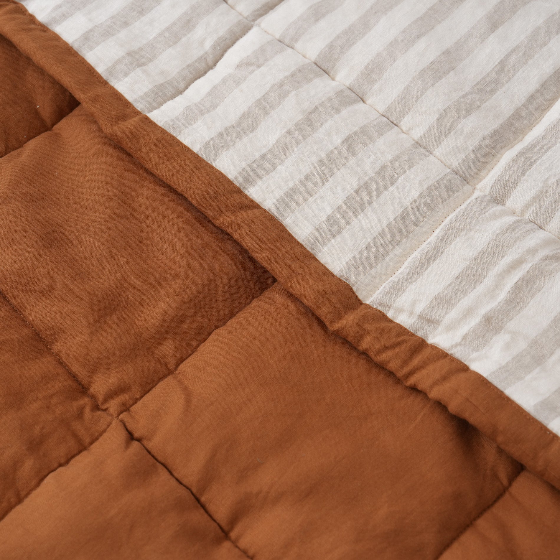 Quilted Linen Blanket - Clay + Sand Stripe