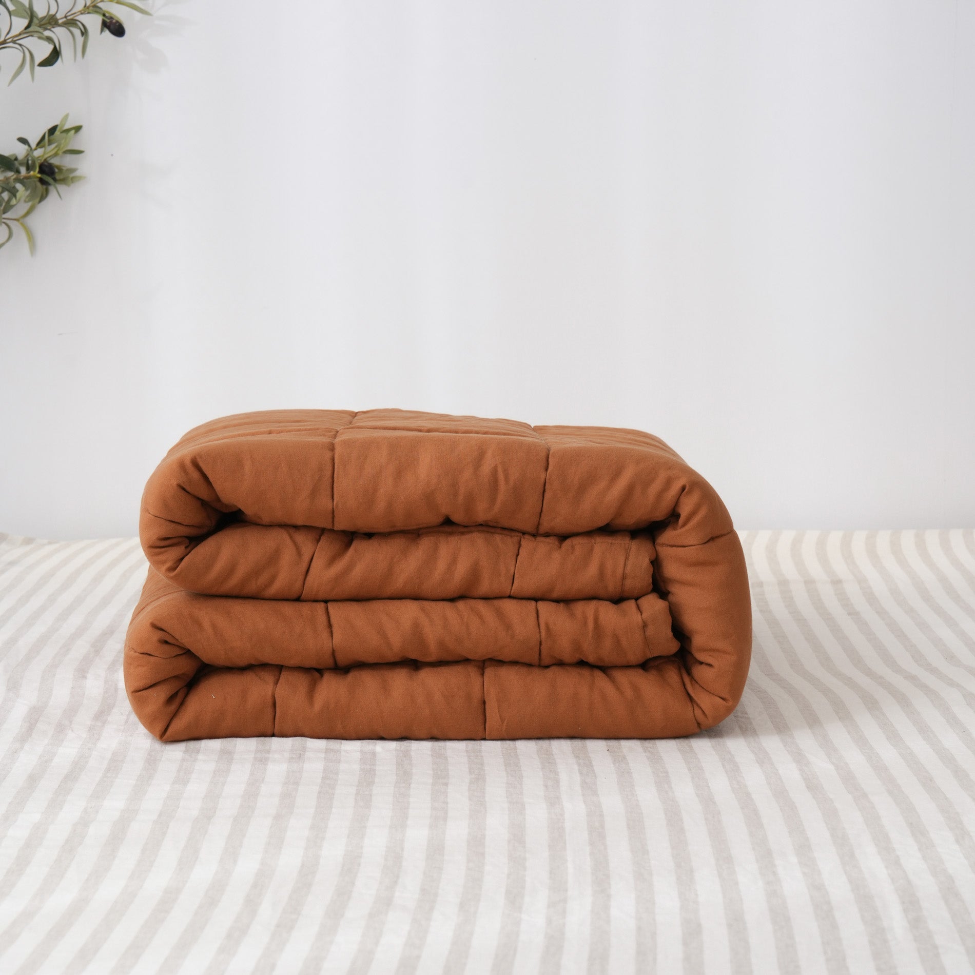 Quilted Linen Blanket - Clay + Sand Stripe