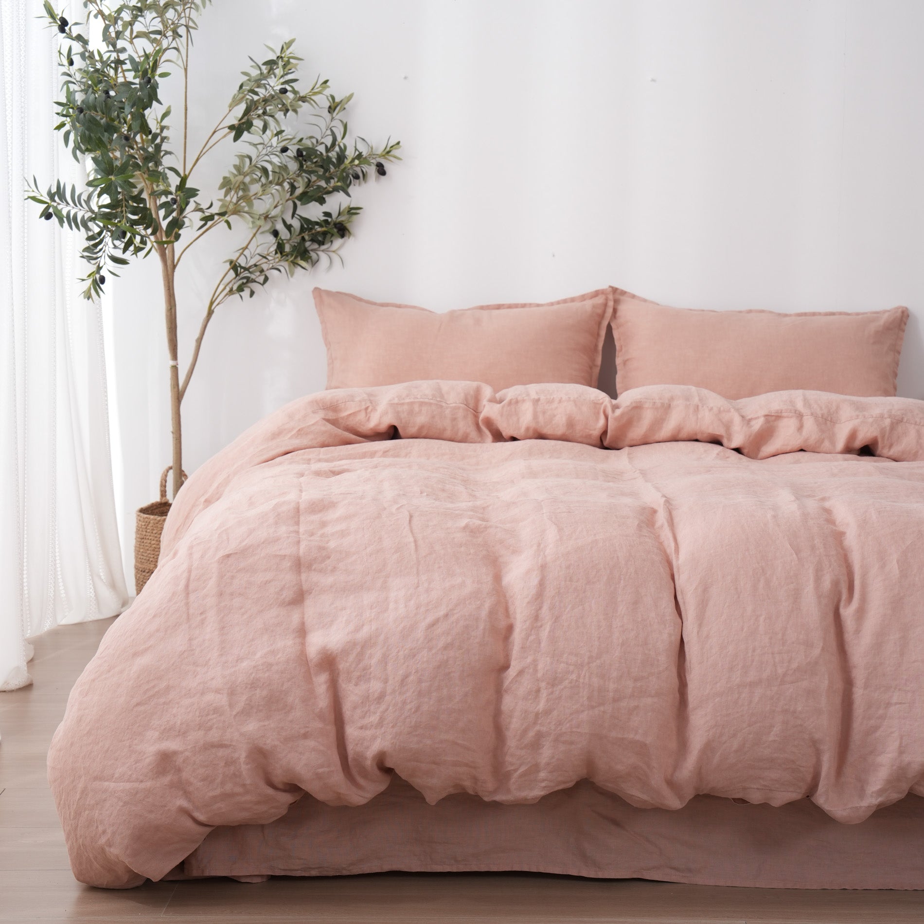 Linen Duvet Cover + Pillowcases - Pink Clay