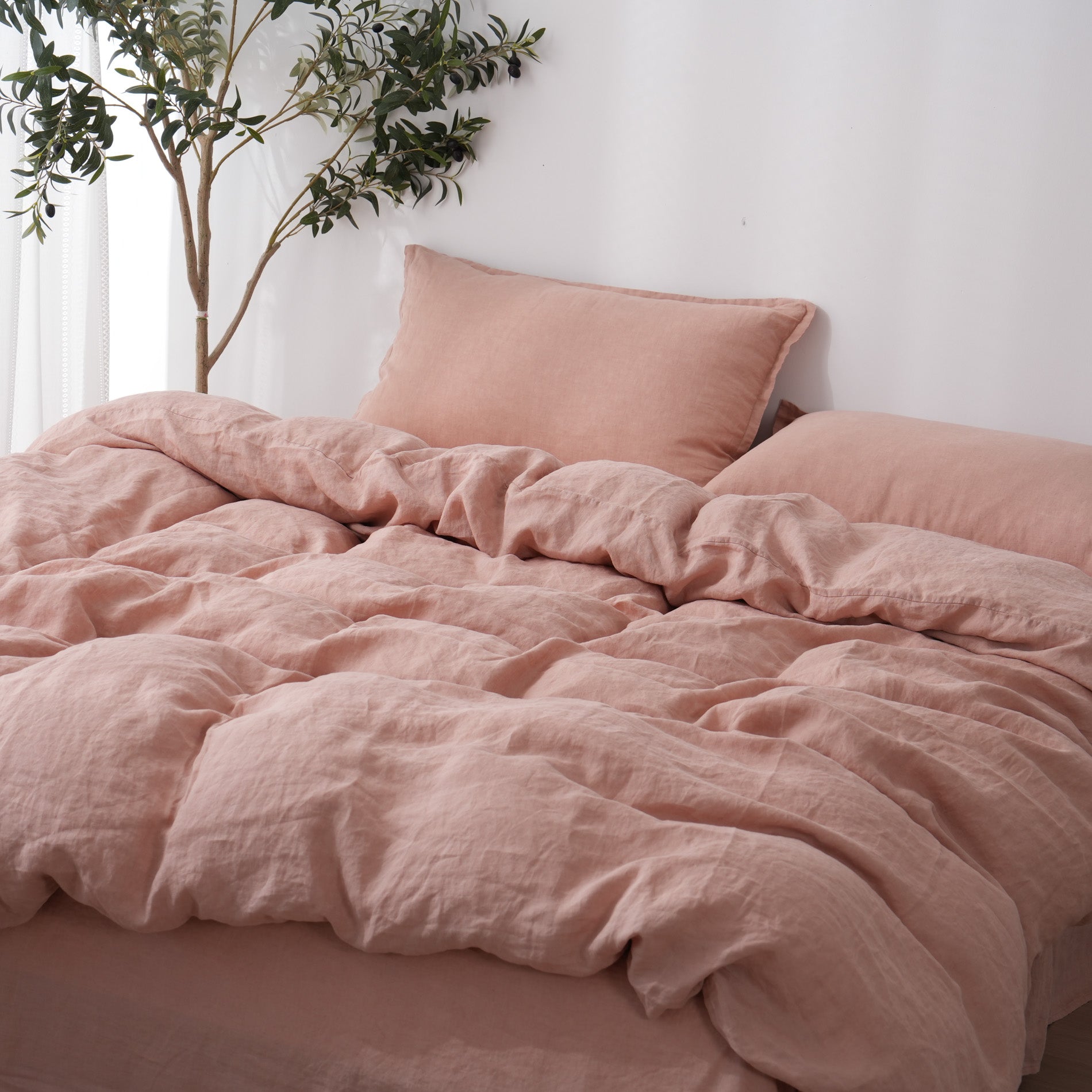 Linen Duvet Cover + Pillowcases - Pink Clay