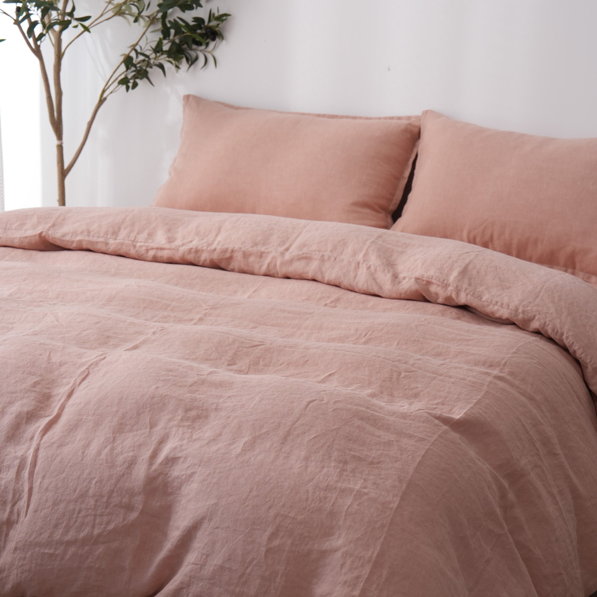 Linen Duvet Cover + Pillowcases - Pink Clay