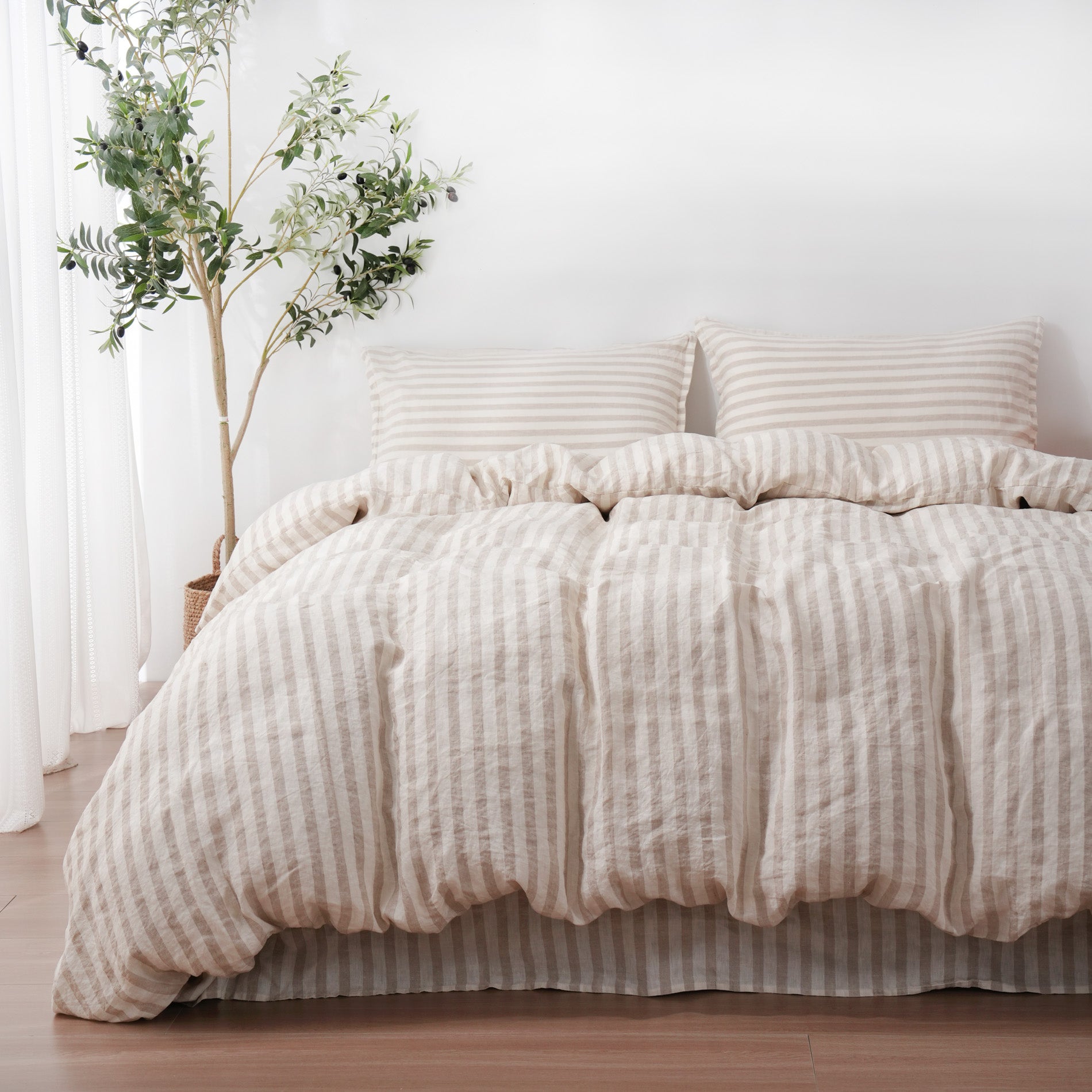 Linen Duvet Cover + Pillowcases - Sand Stripe
