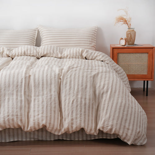 SAND STRIPE - Duvet Cover + Pillow Cases | 100% French Flax Linen