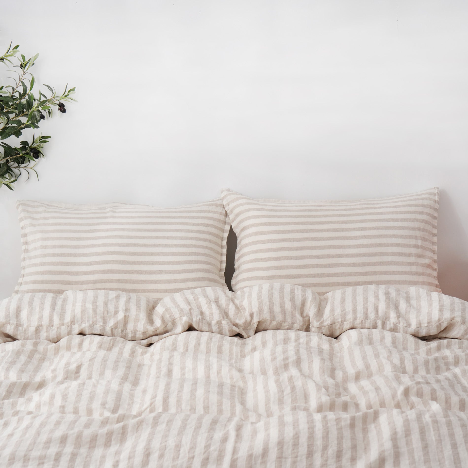 Linen Duvet Cover + Pillowcases - Sand Stripe