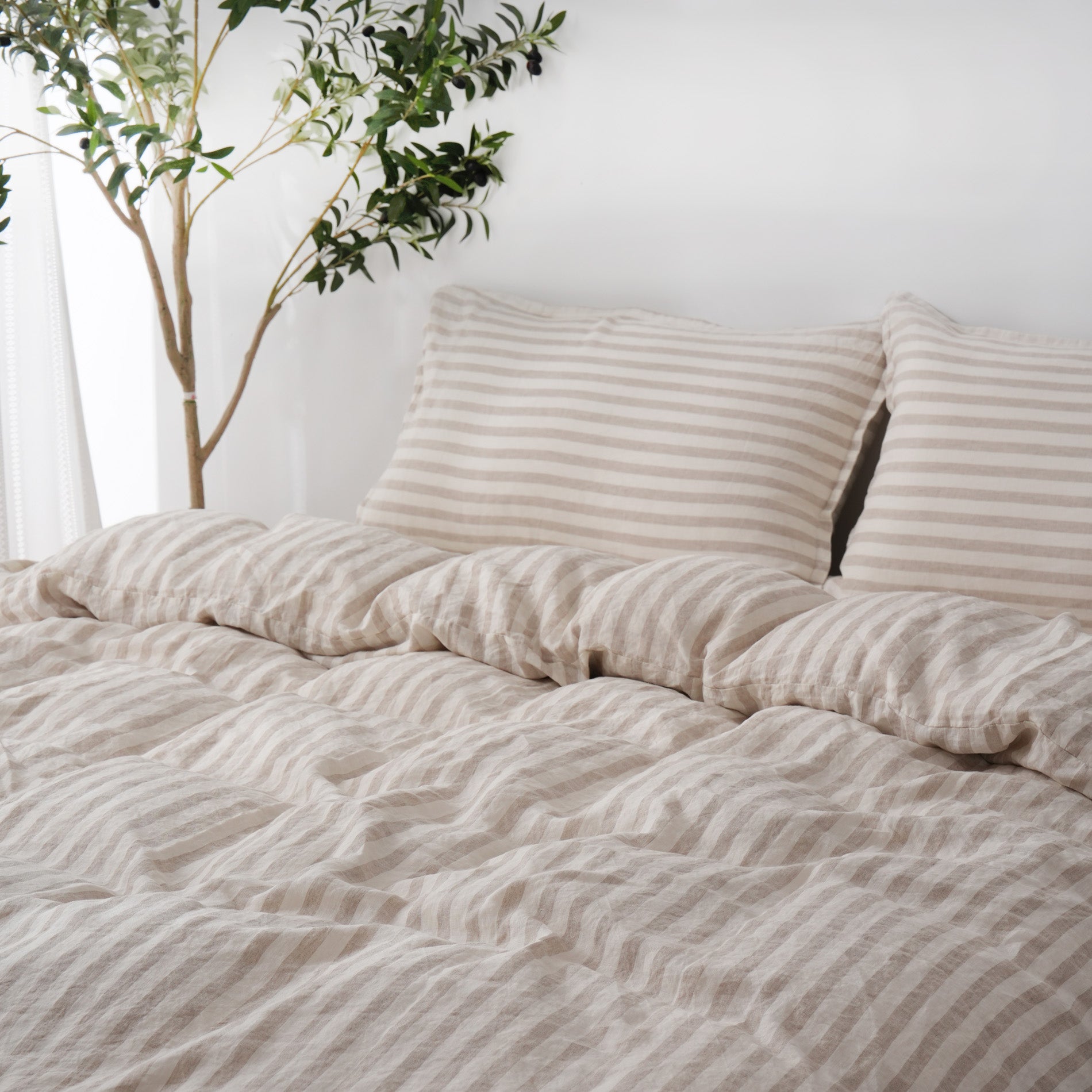 Linen Duvet Cover + Pillowcases - Sand Stripe