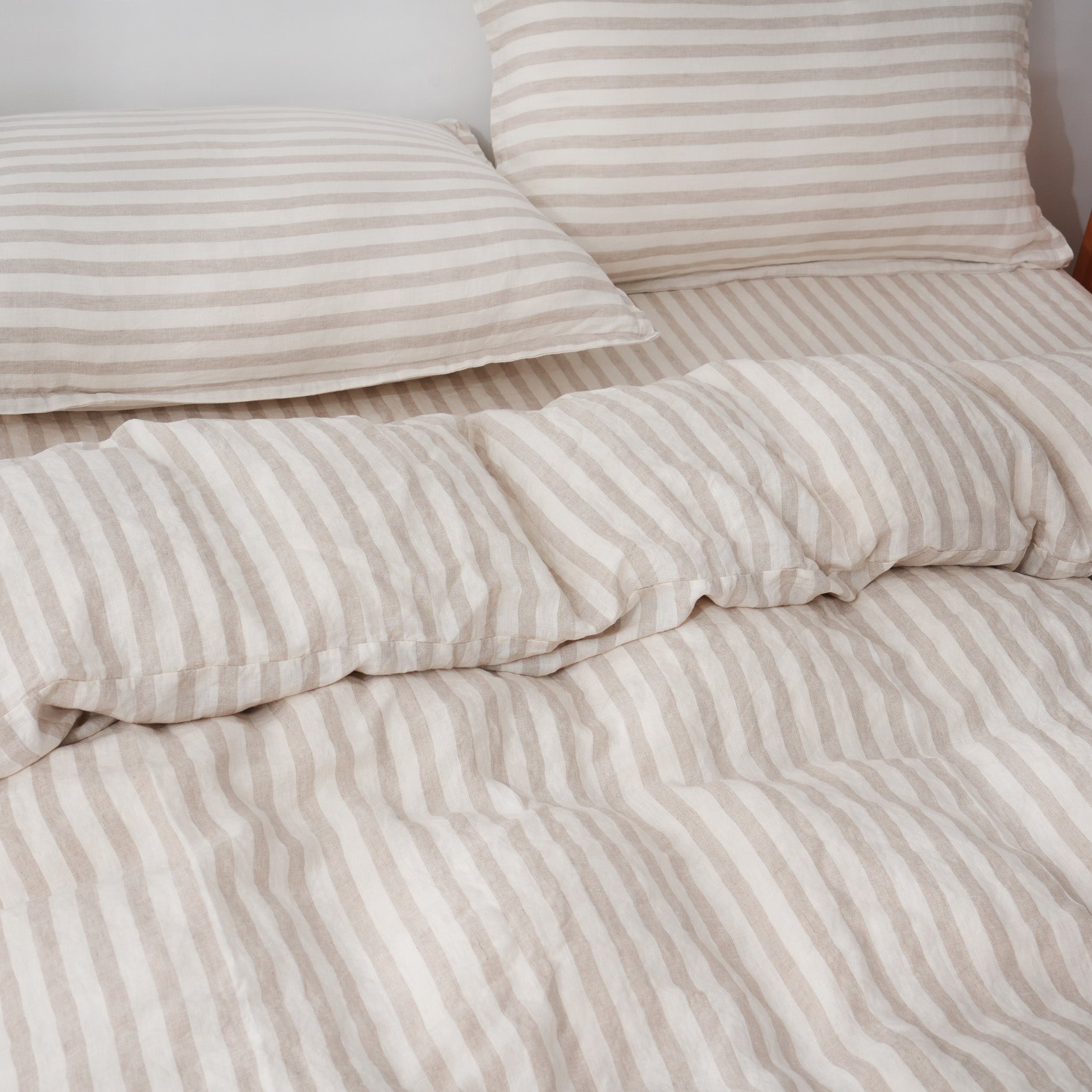 Linen Duvet Cover + Pillowcases - Sand Stripe