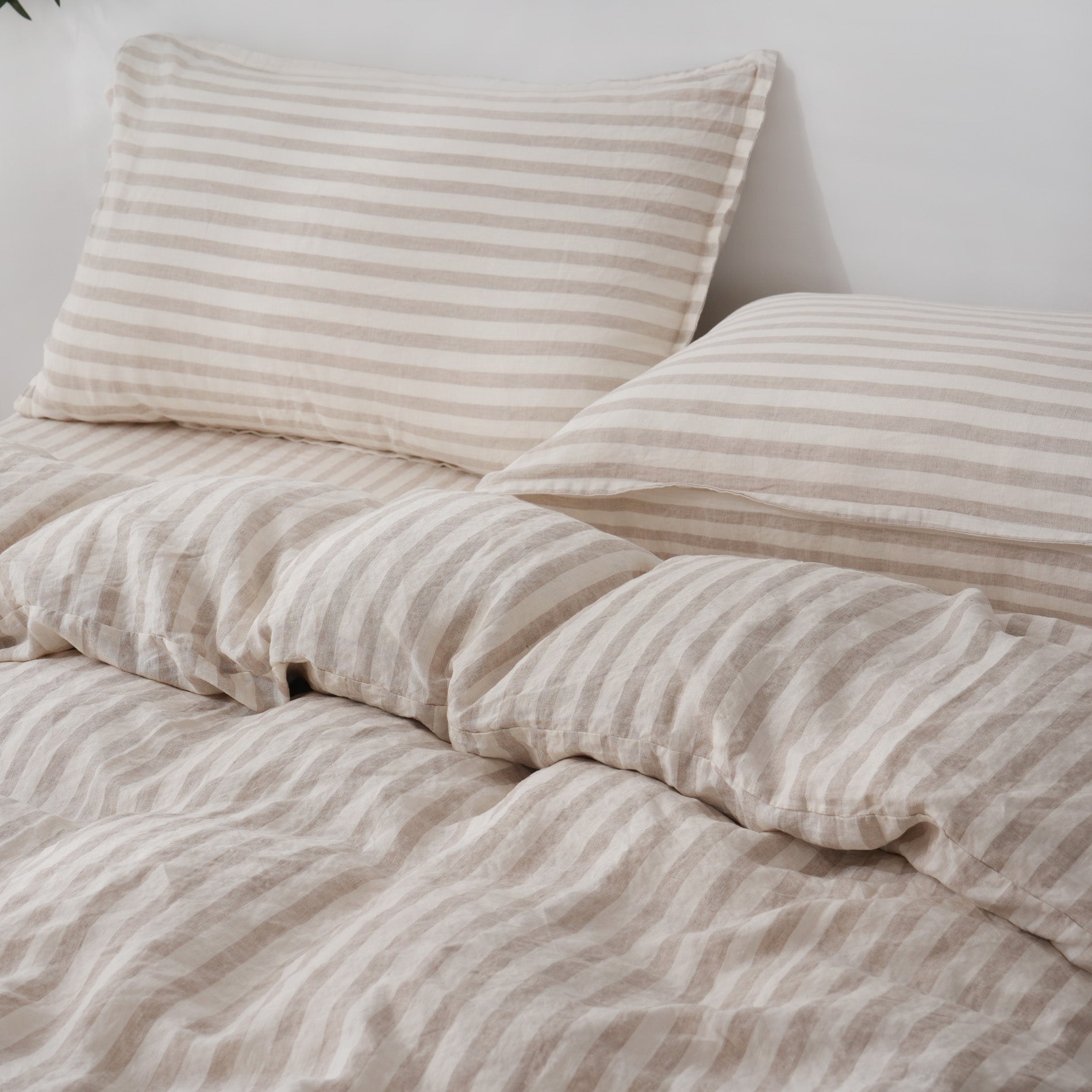 Linen Duvet Cover + Pillowcases - Sand Stripe