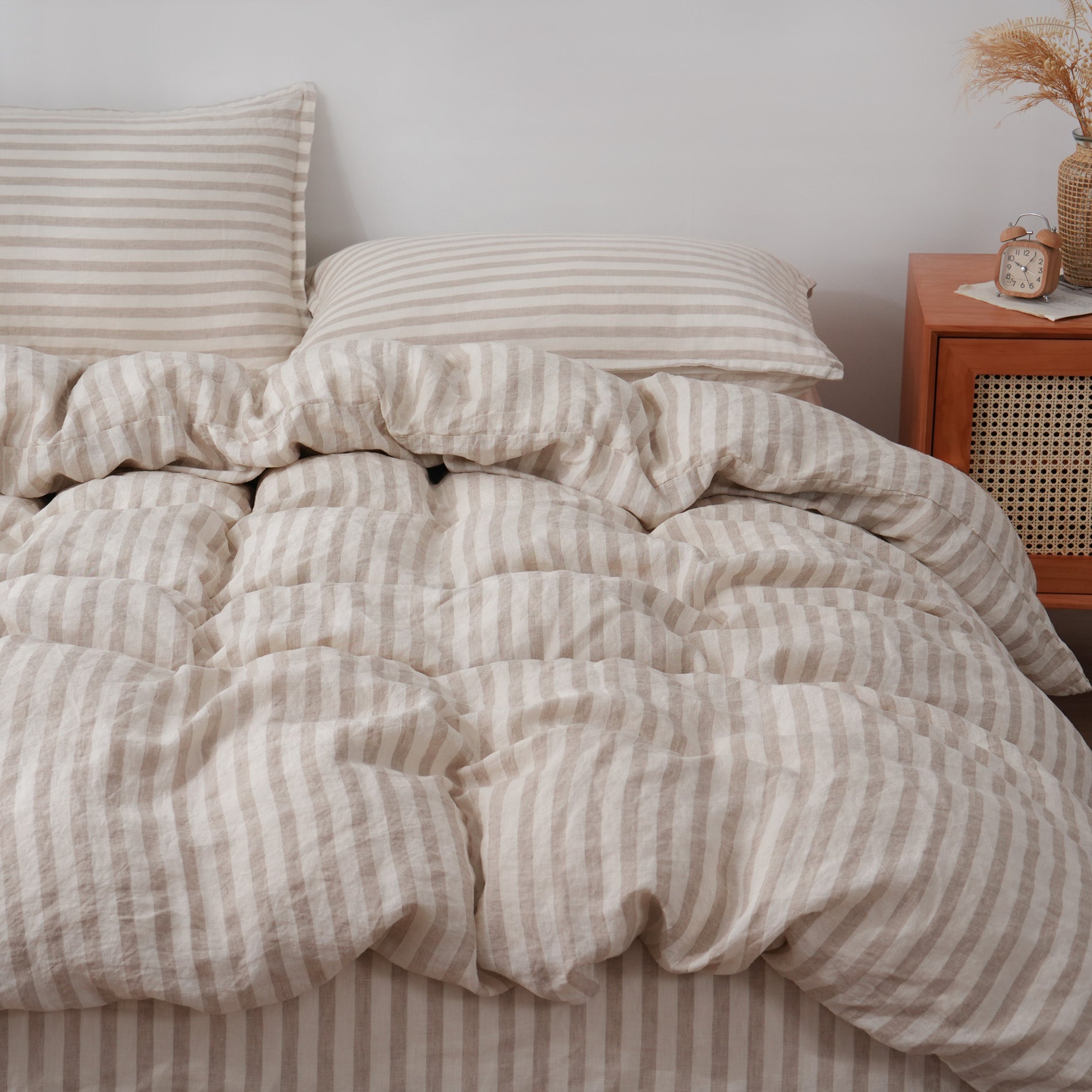 Linen Duvet Cover + Pillowcases - Sand Stripe