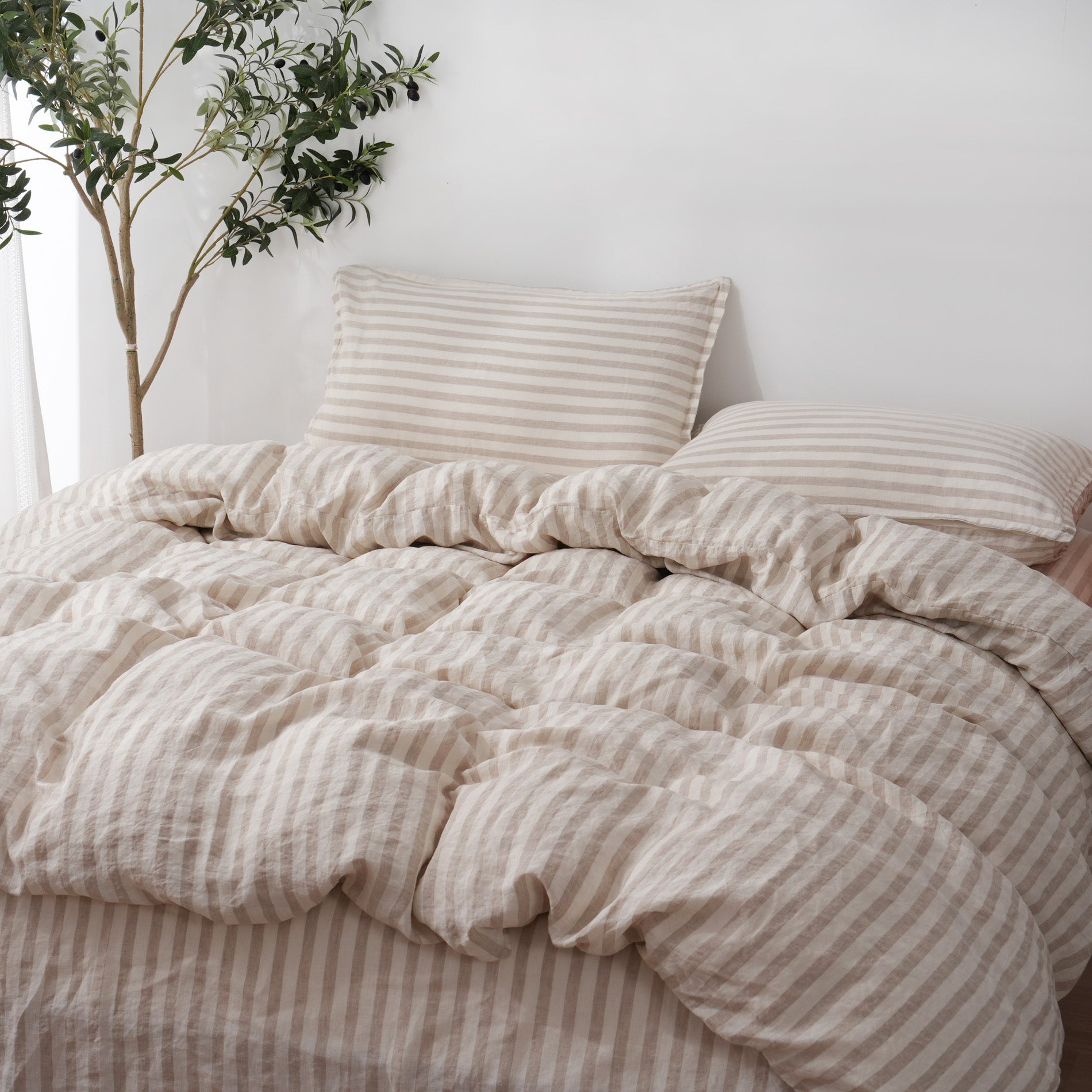 Linen Duvet Cover + Pillowcases - Sand Stripe