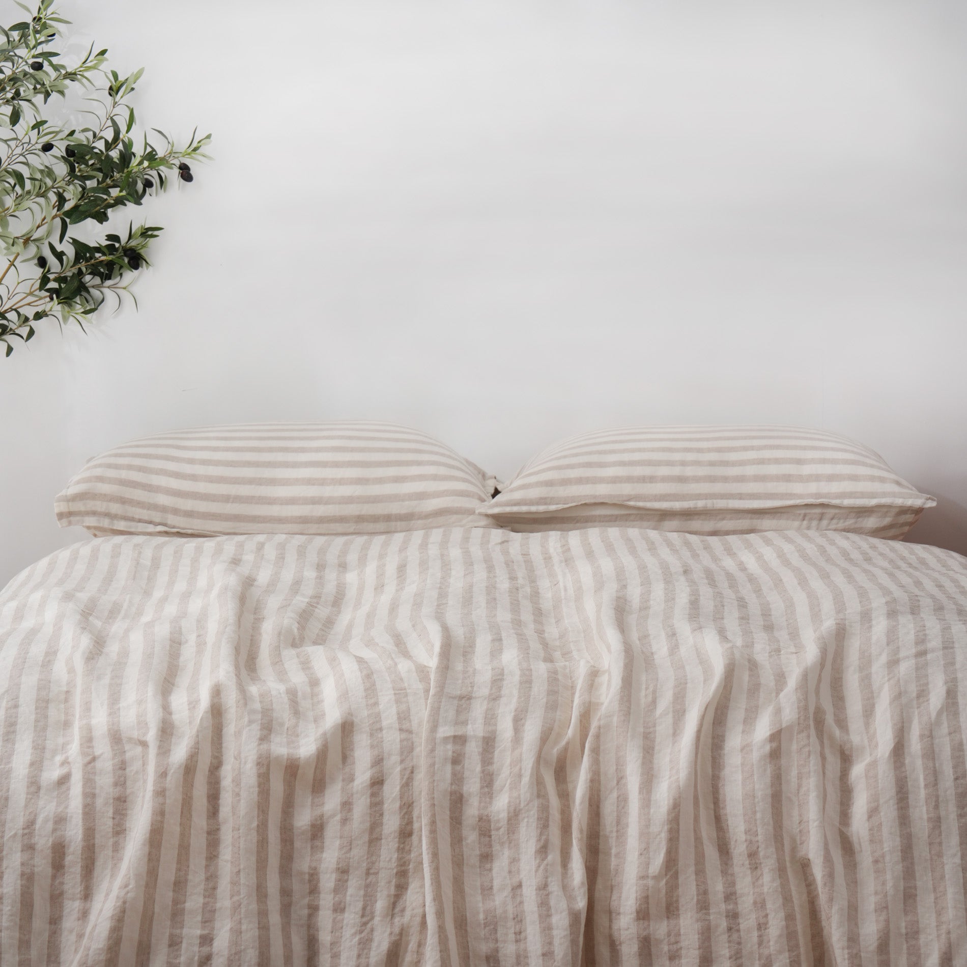 Linen Duvet Cover + Pillowcases - Sand Stripe