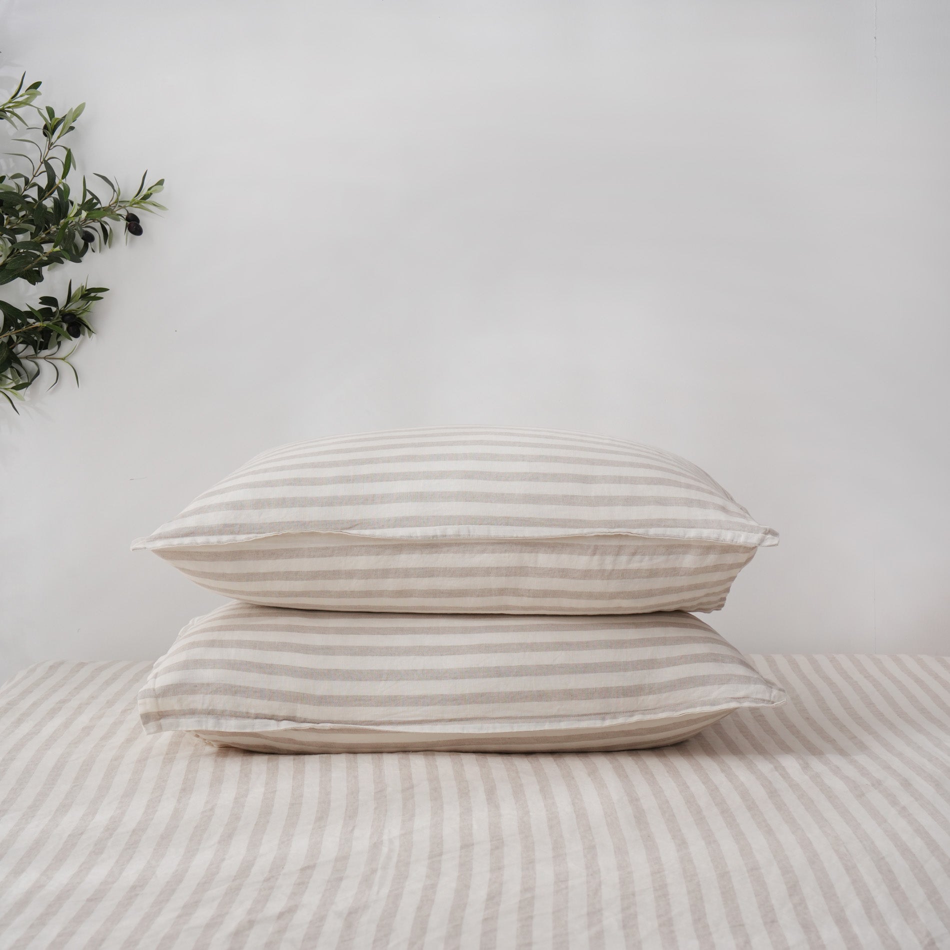 Linen Duvet Cover + Pillowcases - Sand Stripe