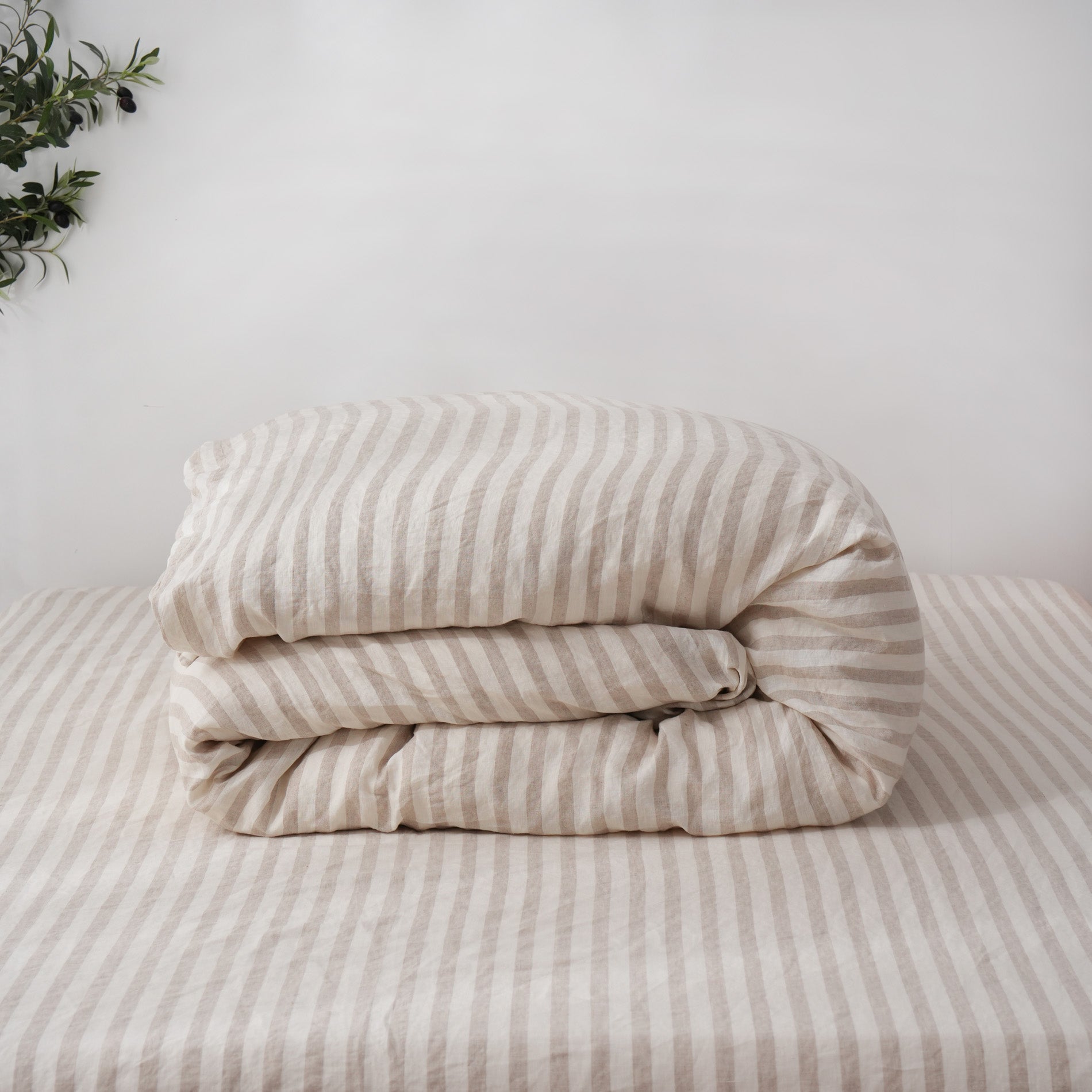 Linen Duvet Cover + Pillowcases - Sand Stripe