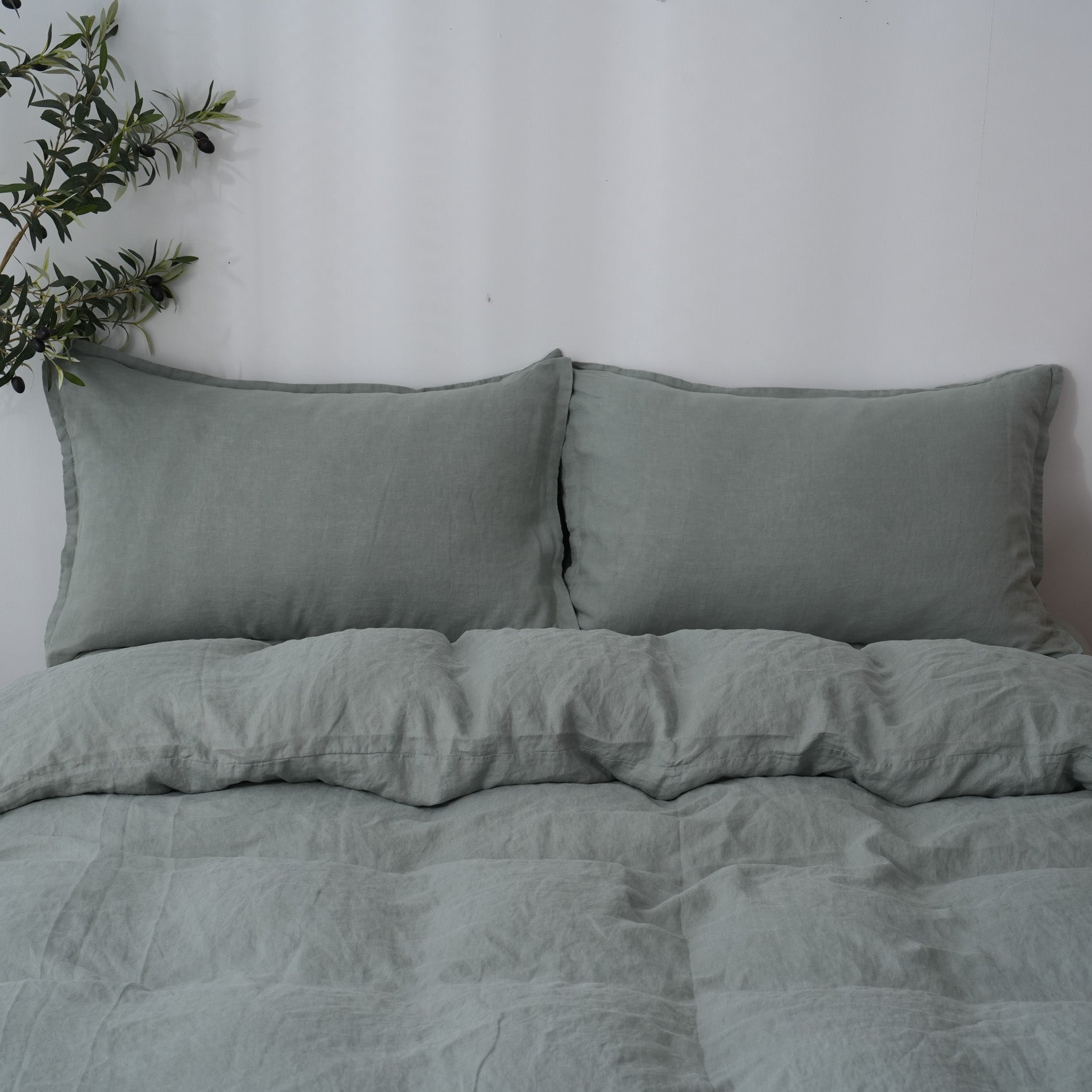 Linen Duvet Cover + Pillowcases - Sage