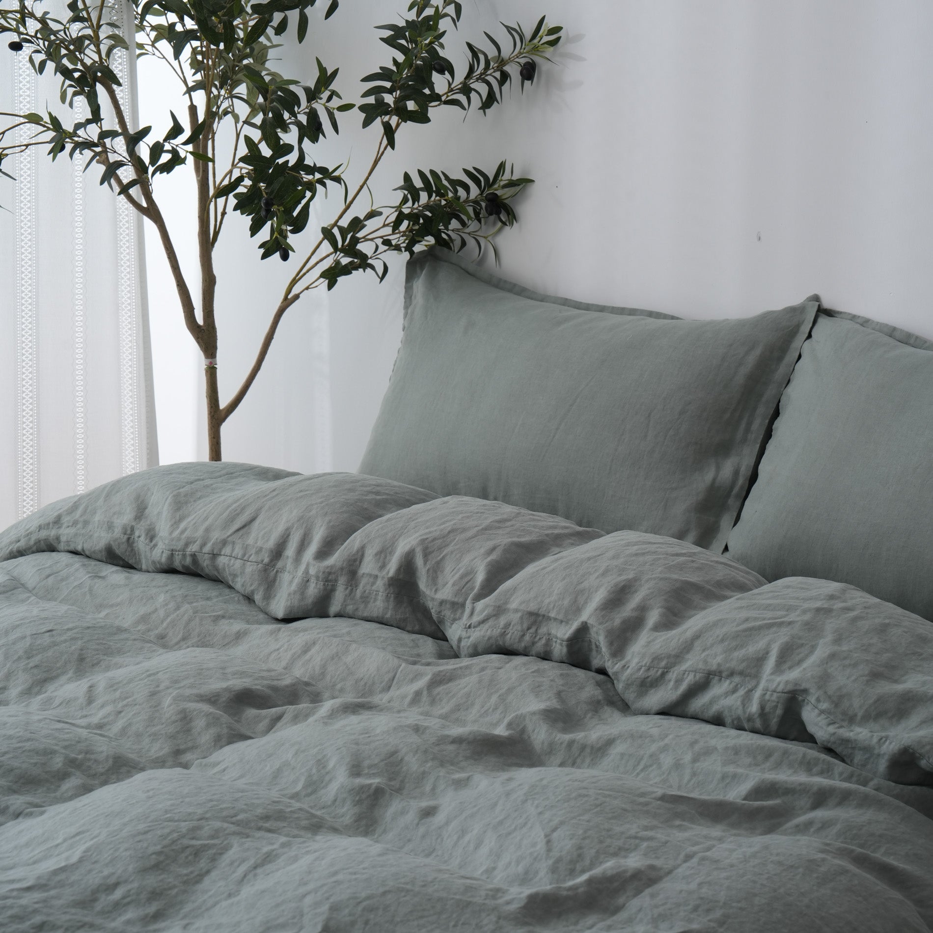 Linen Duvet Cover + Pillowcases - Sage