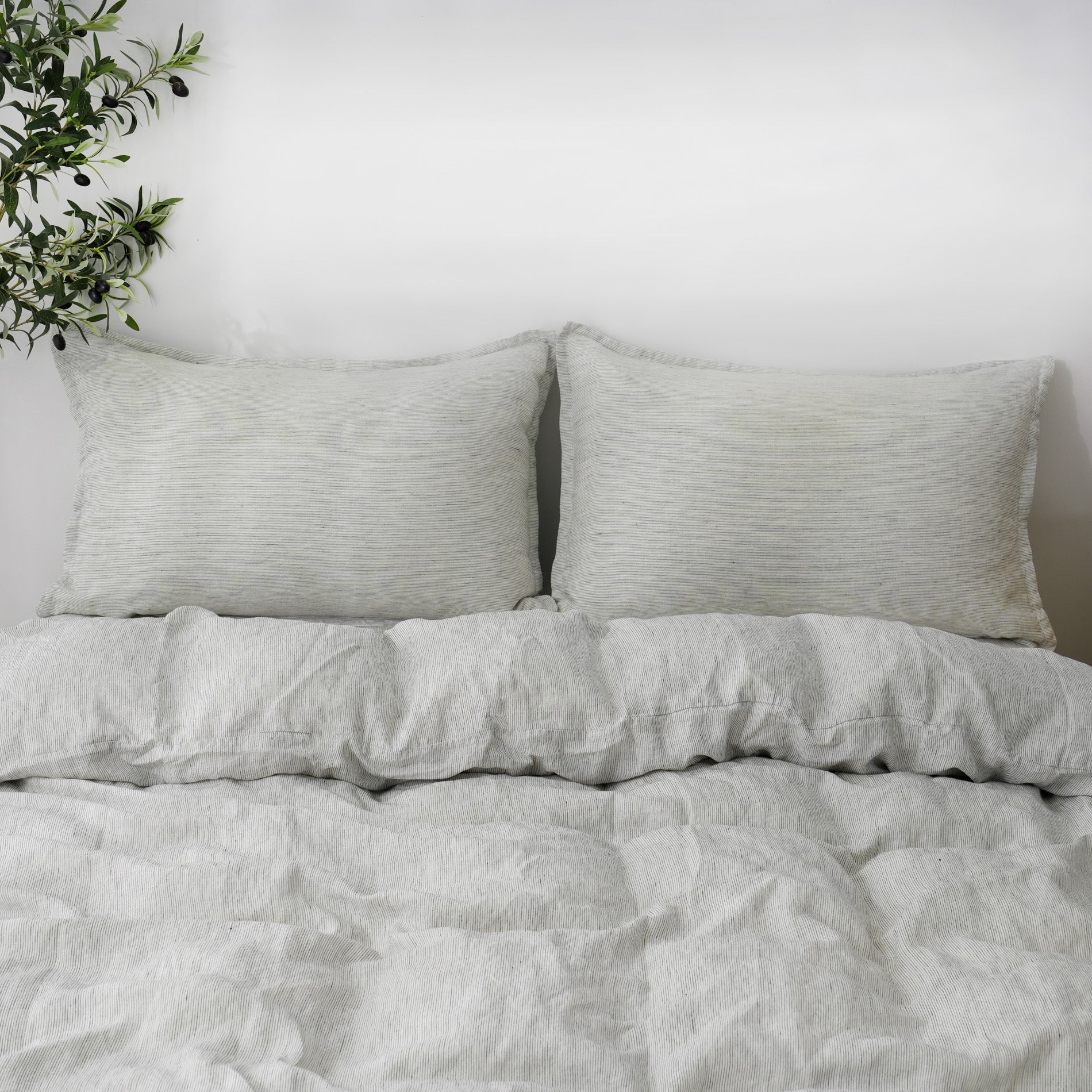 Linen Duvet Cover + Pillowcases - Pinstripe