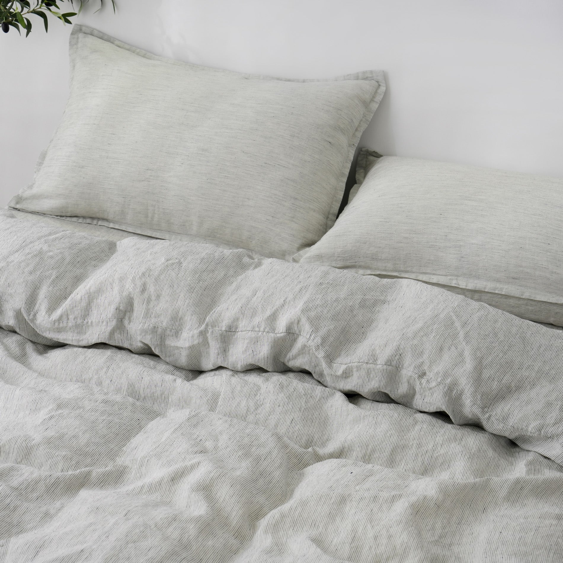 Linen Duvet Cover + Pillowcases - Pinstripe