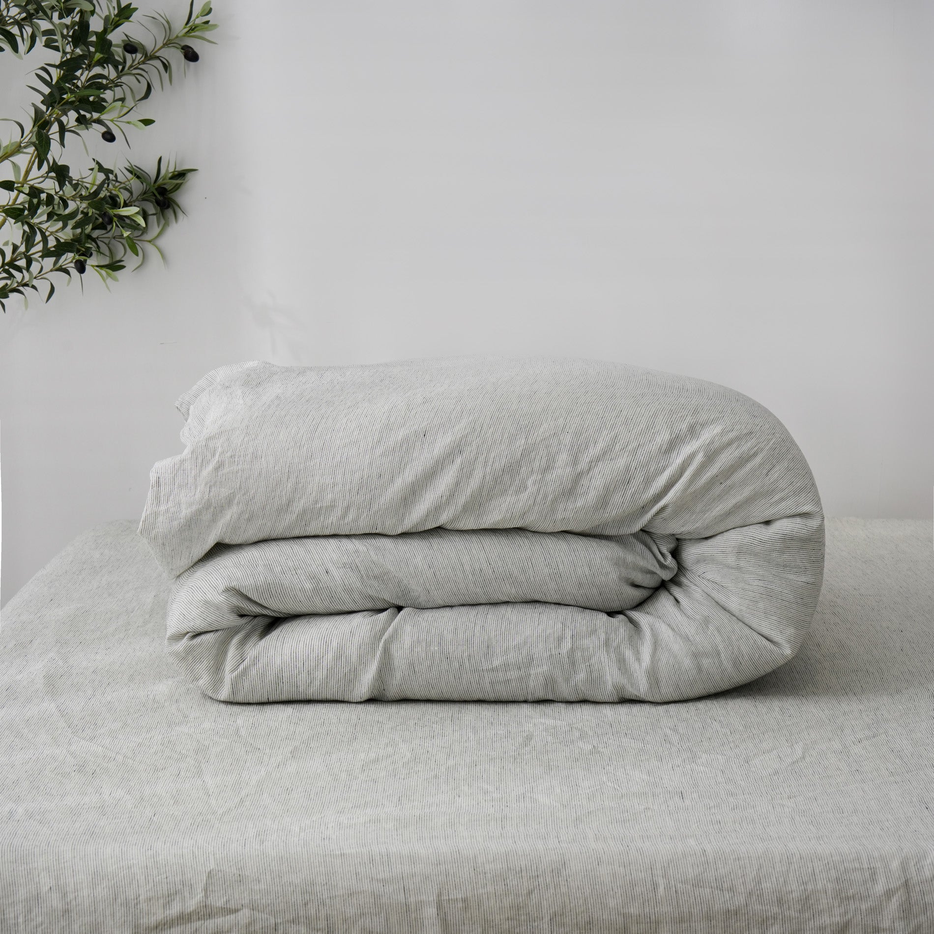 Linen Duvet Cover + Pillowcases - Pinstripe