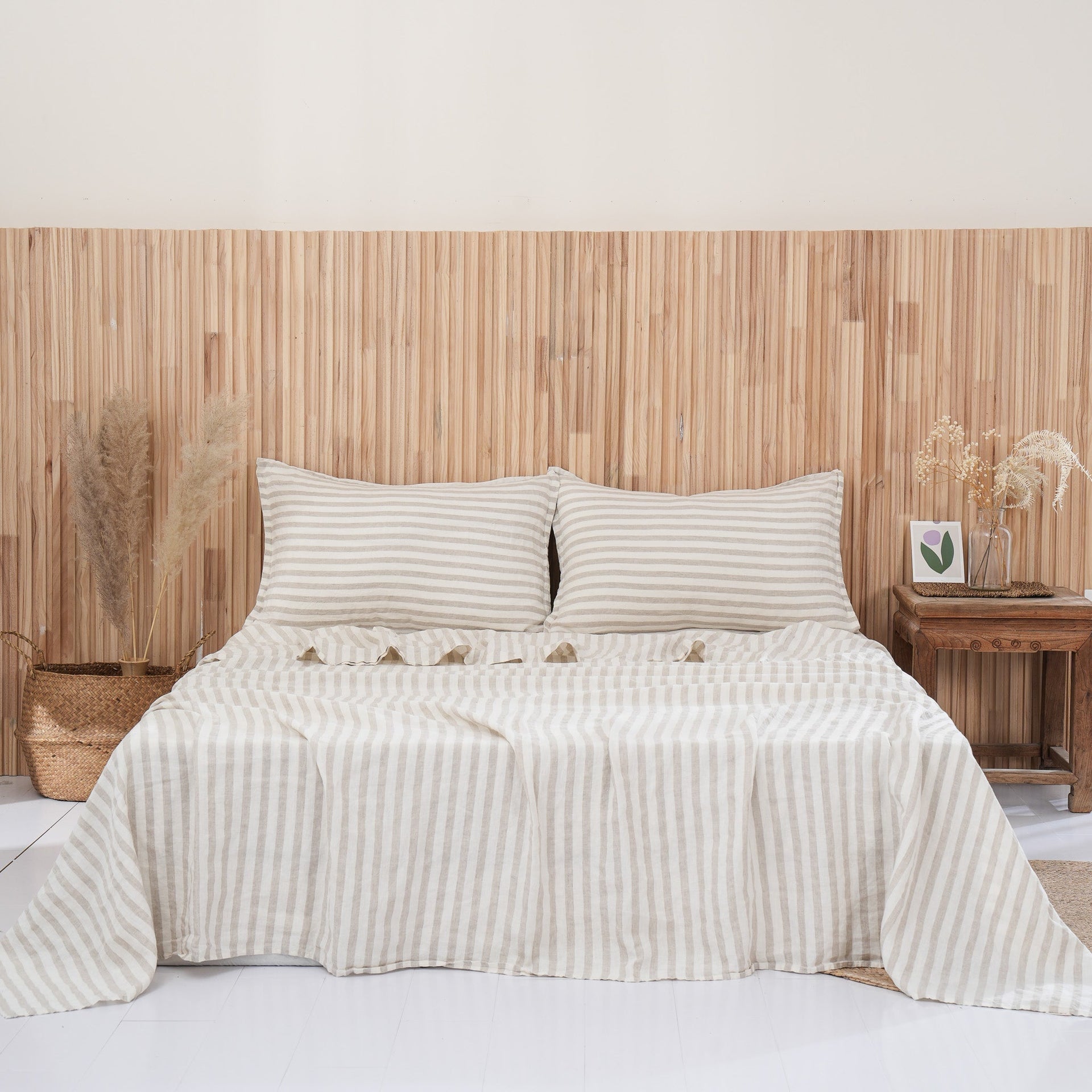 Linen Flat Sheet - Sand Stripe