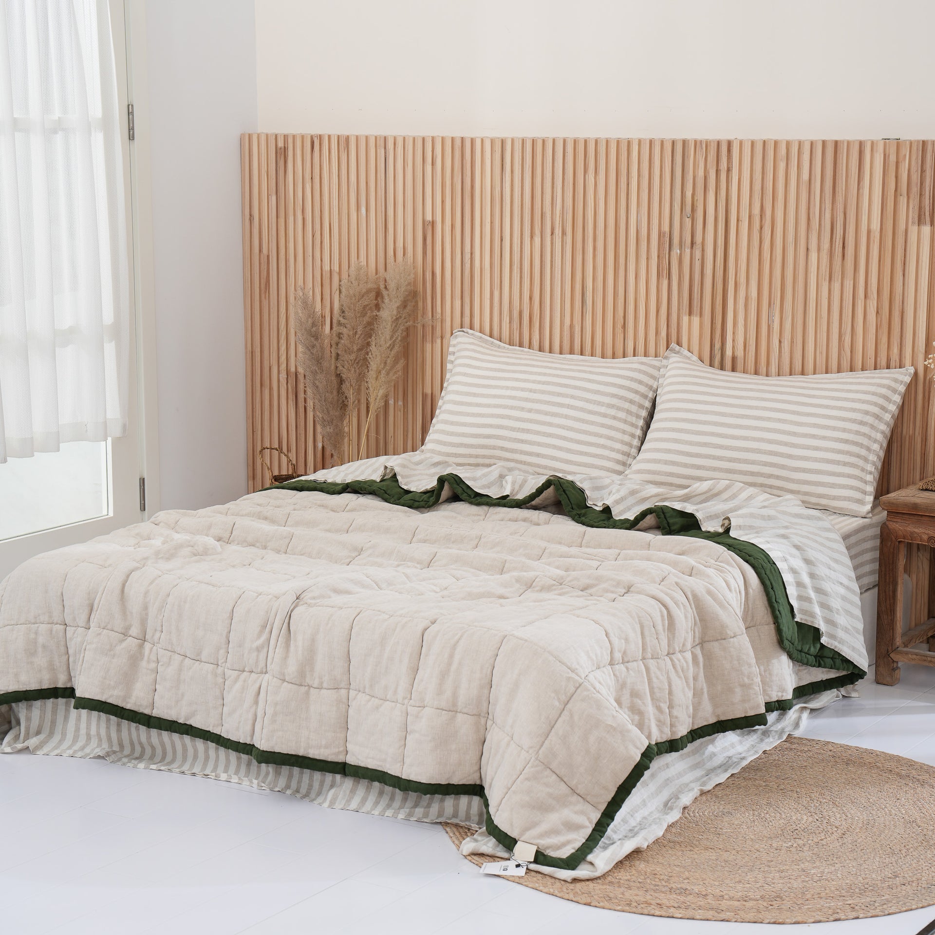 Quilted Linen Blanket - Forest + Sand